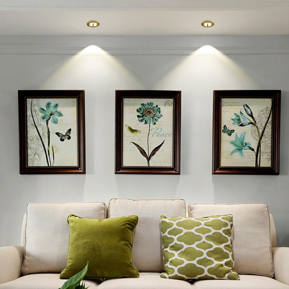 10W Anti-Glare Ceiling Lighting Fixtures, Background Wall Spotlight, LED recessed Ceiling Downlight, CRI>90, 3 Color dimmable Downlight, Brass Light Fixture for Dining Room Office