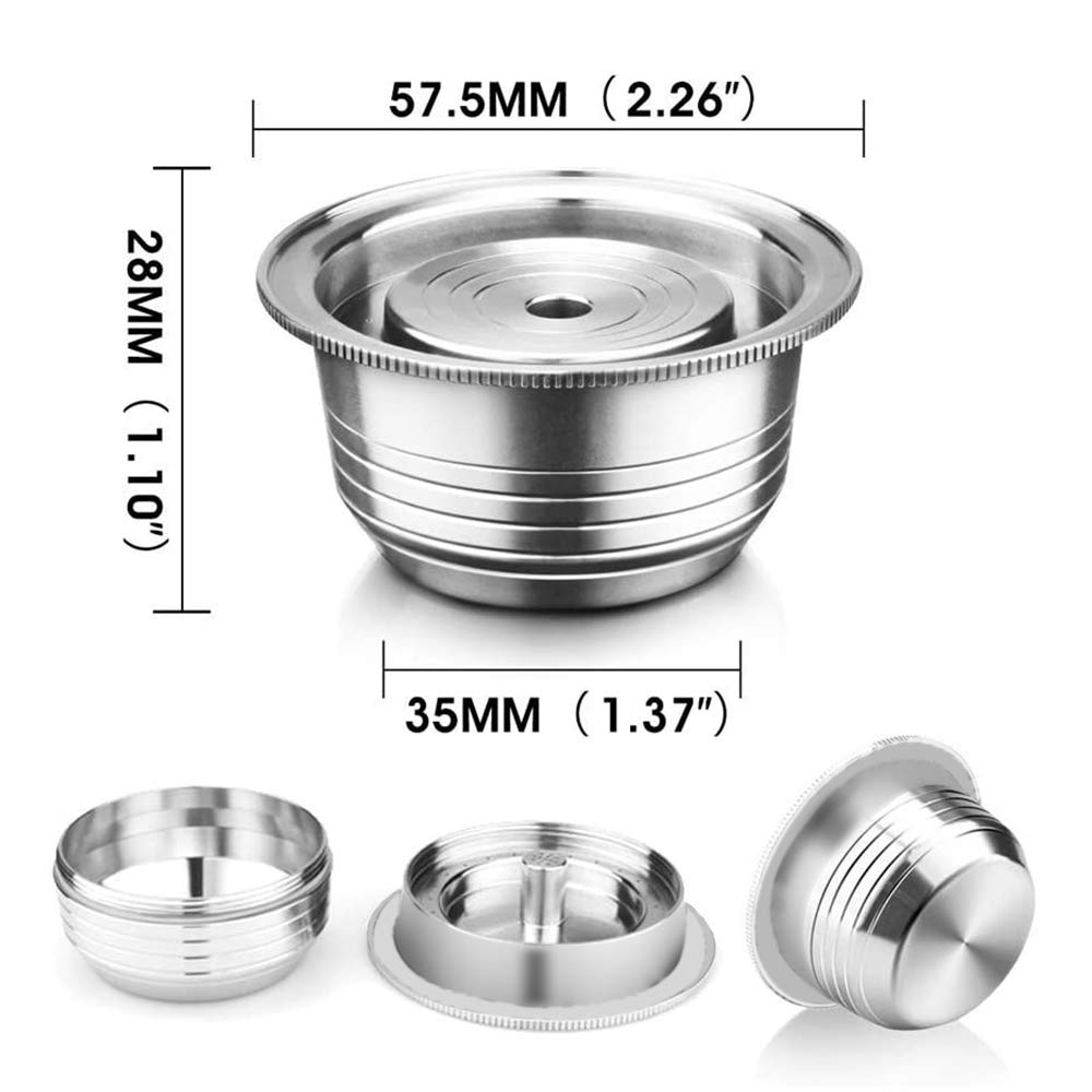 Cápsulas de café recargables de acero inoxidable reutilizables (8 onzas, 240 ml), compatibles con cápsulas Nespresso Vertuo Espresso, cápsulas recargables, 1 cuchara reutilizable, 1 cepillo (plata)