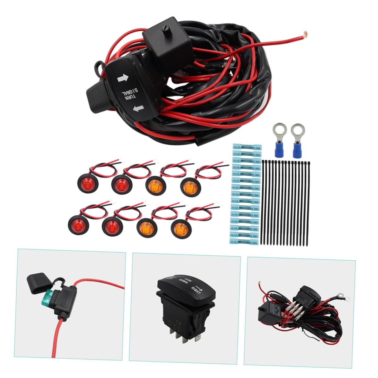 MAGICLULU Kit Faisceau Clignotants Utv Atv avec Interrupteur à Bascule Horizontal et Témoin LED Vert Accessoires Voiture Installation Facile pour Conduite Sécurisée Conditions Difficiles
