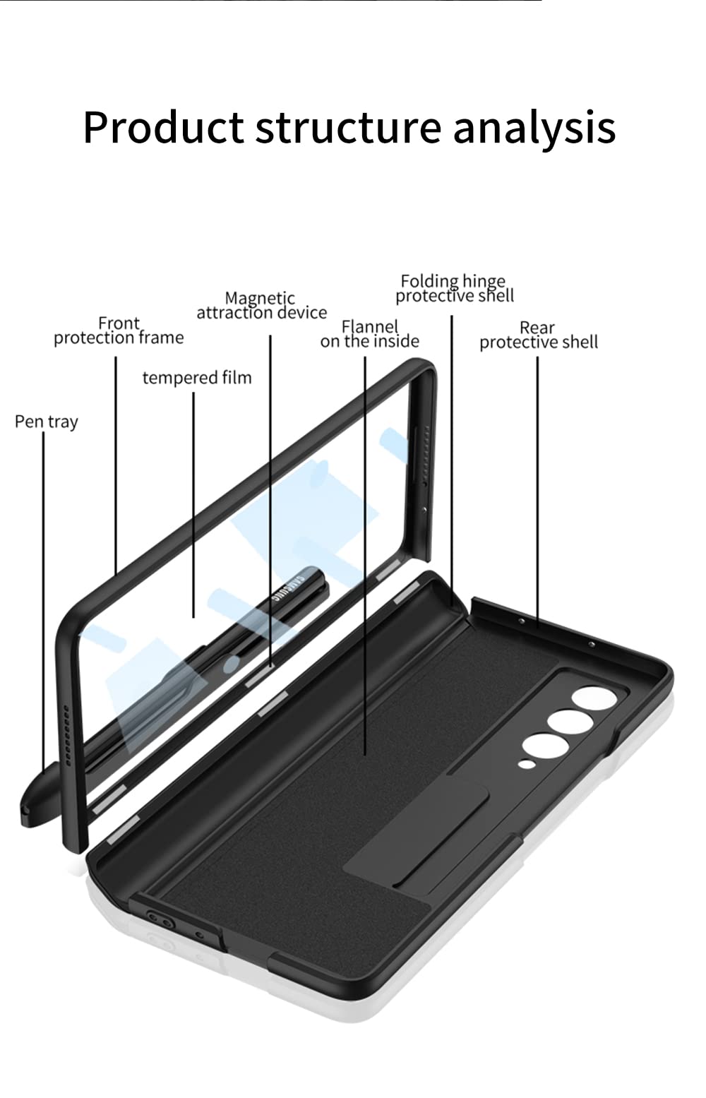 Funda para Samsung Galaxy Z Fold 3 5g Protectora de Pantalla Completa de 360 Grados Integrada Carcasa con Soporte y Titular de la Pluma Protección De Bisagra Case - Negro