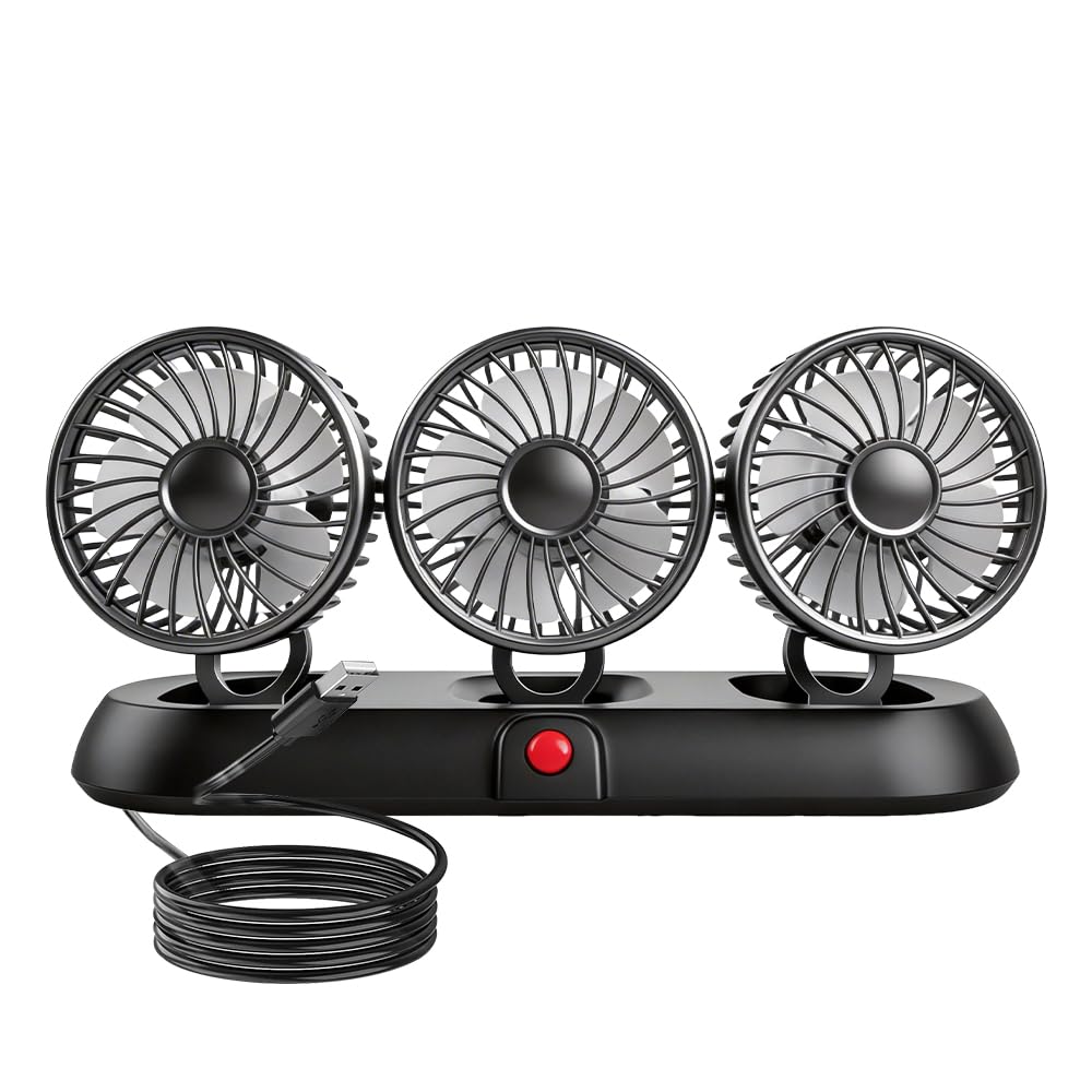 Auto Ventilator USB 5V, Afenau 3-Poliger Ventilator Auto mit 3 Speed, 360 Grad Drehbar, Tragbar Autoventilator, Starker Wind Ventilator für Auto SUV LKW (USB 3-Poliger, Weiß)