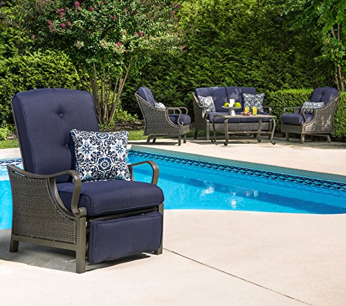Hanover Ventura Brown Wicker Outdoor Recliner Chair with Cushions and Accent Pillow, Luxury All-Weather Outdoor Patio Recliner Chair with Rust Resistant Steel Frames for Deck, Backyard, Pool Side - Thumbnail 4