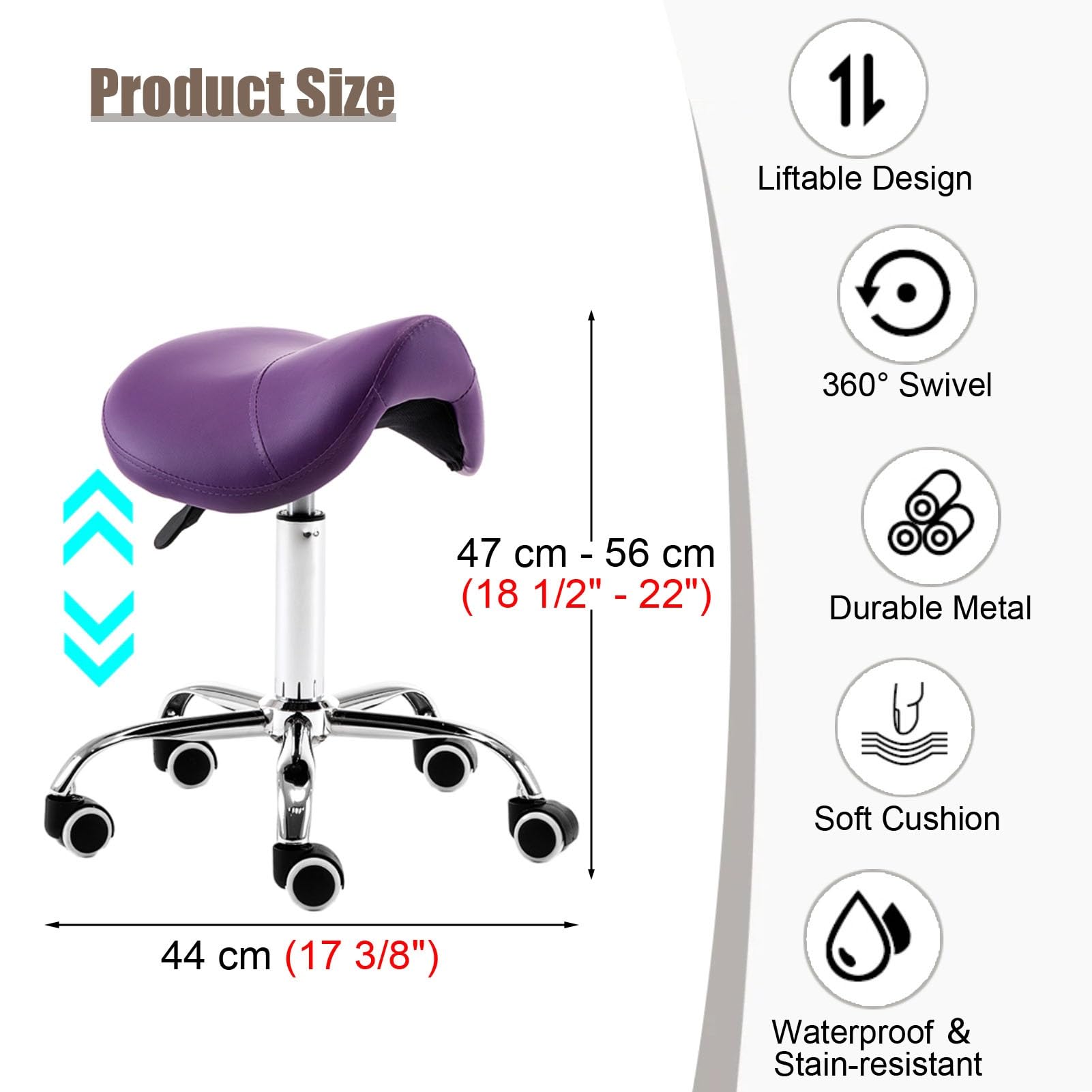 Pouf Salon HOMCOM Saddle Stool Adjustable Rolling Salon Chair For