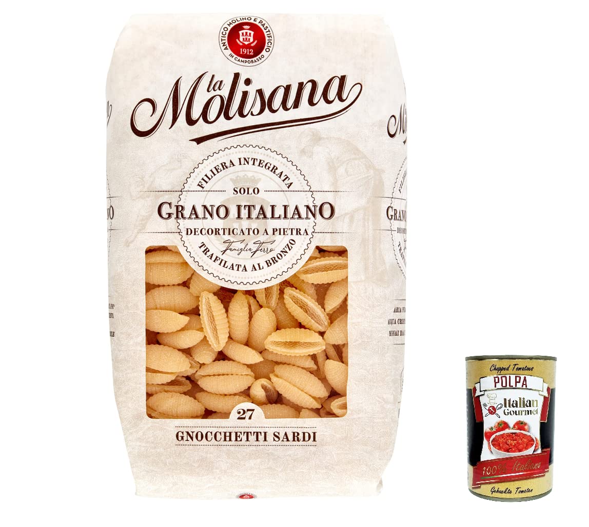 La Molisana Gnocchetti Sardi N. 27 Pasta Lenta Lavorazione Pâtes à modeler en bronze 500 g + Polpa Gourmet italien 400 g