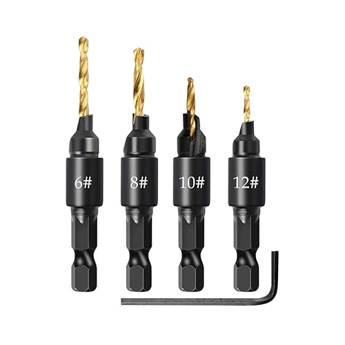 Miniatura 9 de MUXSAM Juego de brocas de 1/4 de pulgada, 5 brocas avellanadoras ajustables para metal, carpintería, aluminio, broca de acero de alta velocidad