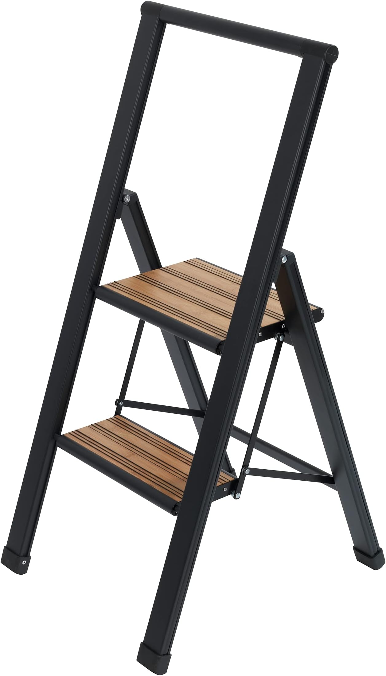 WENKO Lightweight Aluminium Design Folding Step Ladder, 2 Steps, 50 cm Higher, Non-Slip XXL Steps, 44 x 101 x 5.5 cm, Black
