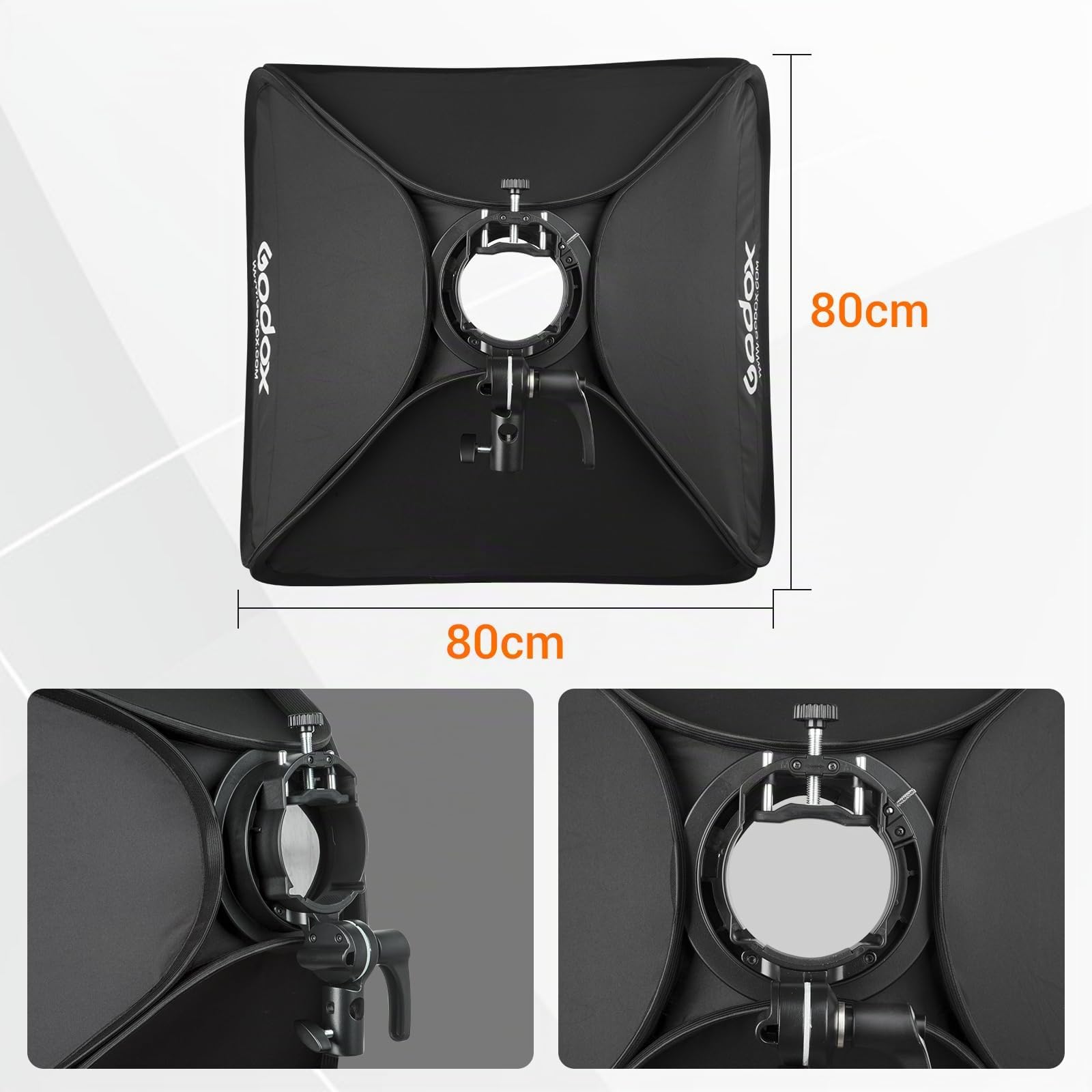 Godox Softbox Kit mit S2 S-Mount Bowens Blitzhalter mit Gitter 32 x 32 Inch.80 x 80 cm, passend für Studio Godox V1, AD200PRO, V860II, TT685, TT350, AD400PRO
