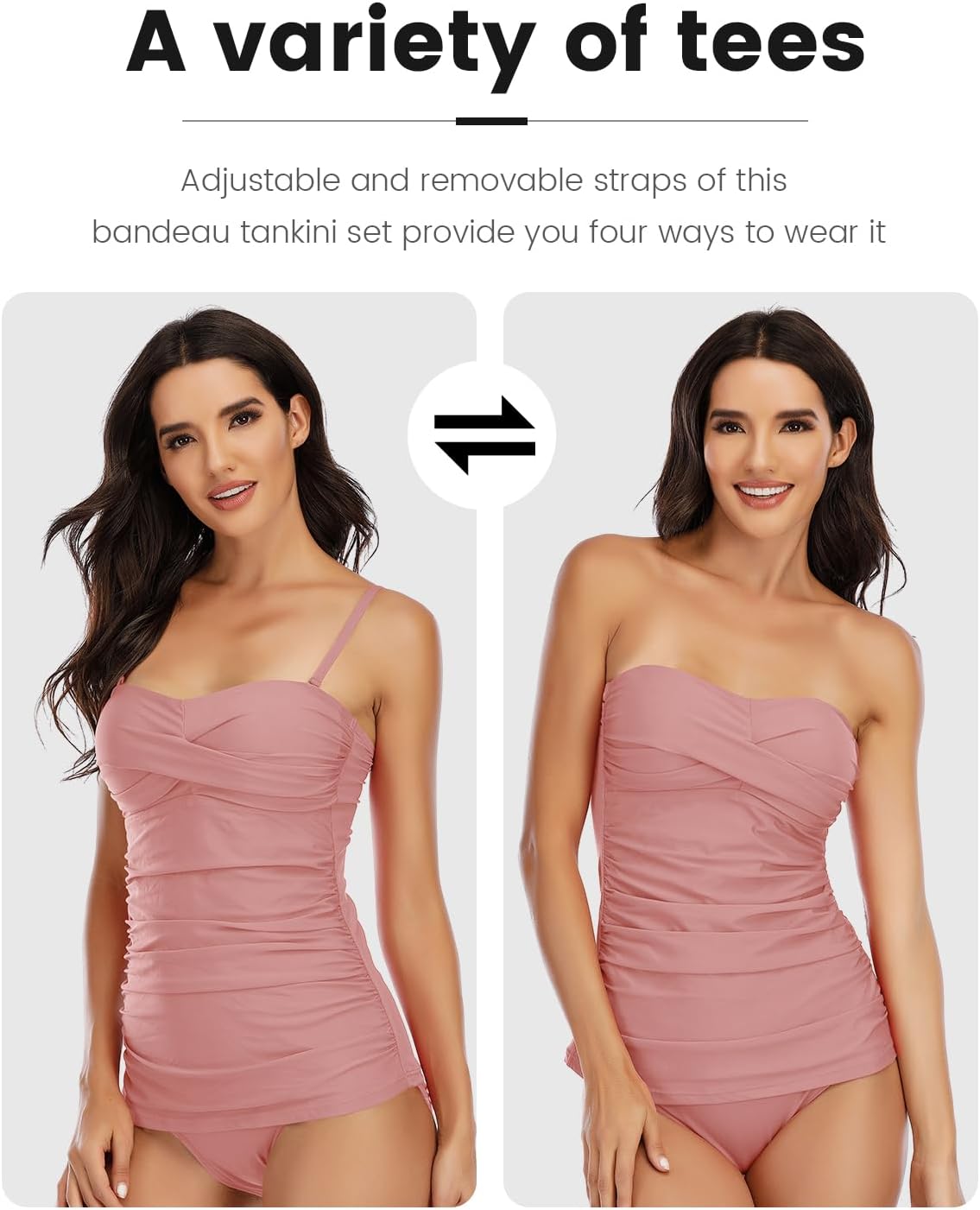 Shuangyu Women's Twist Front Bandeau Tankini Set Two Pieces Ruched Tummy Control Suimsuit with Mid Waist Briefs - Image 4