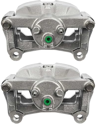 Miniatura 3 de AutoShack - Juego de pinzas de freno delanteras perforadas y ranuradas, juego de pinzas plateadas y pastillas de cerámica de alto rendimiento,