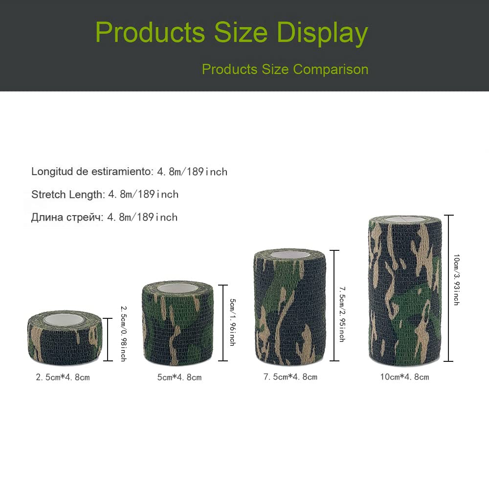 vendas, Cinta elástica de camuflaje 4,8 m, autoadhesiva, for deportes, for rodillas, dedos y tobillos(Black and white camo,7.5cmx4.8m)