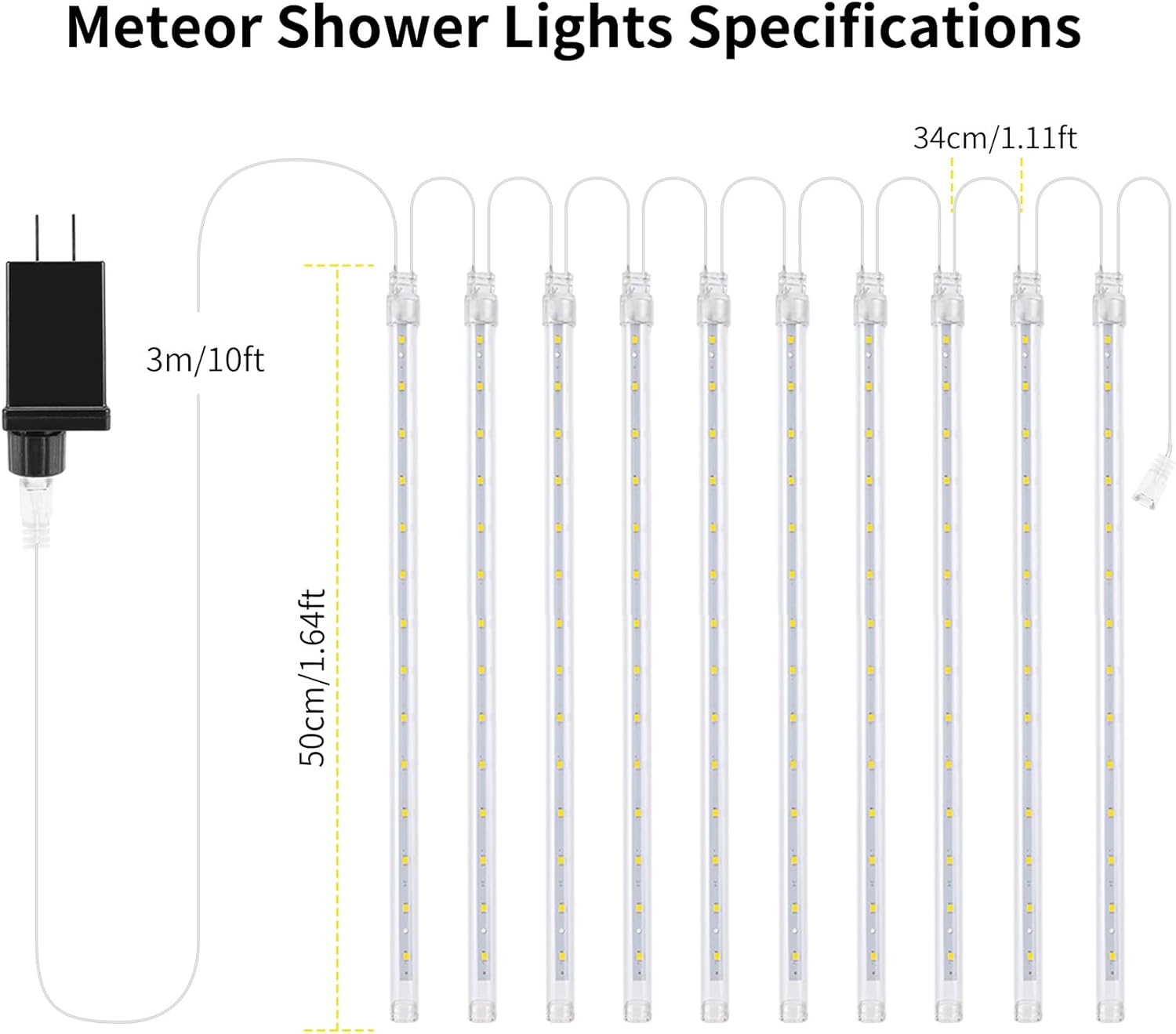 JJGoo ?2 Pack? Christmas Lights Meteor Shower Rain Lights 20inch, Totally 20 Tube 720 LEDs Icicle Light Outdoor Raindrop Light for Xmas Halloween Wedding Party Tree Holiday Decoration, Warm White Warm White 2 Pack 20 inch
