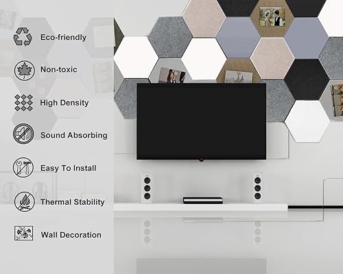 Miniatura 4 de HONORIA Paquete de 12 paneles acústicos, paneles de pared insonorizados, autoadhesivos hexagonales de 12 x 10 x 0.4, paneles de amortiguación de