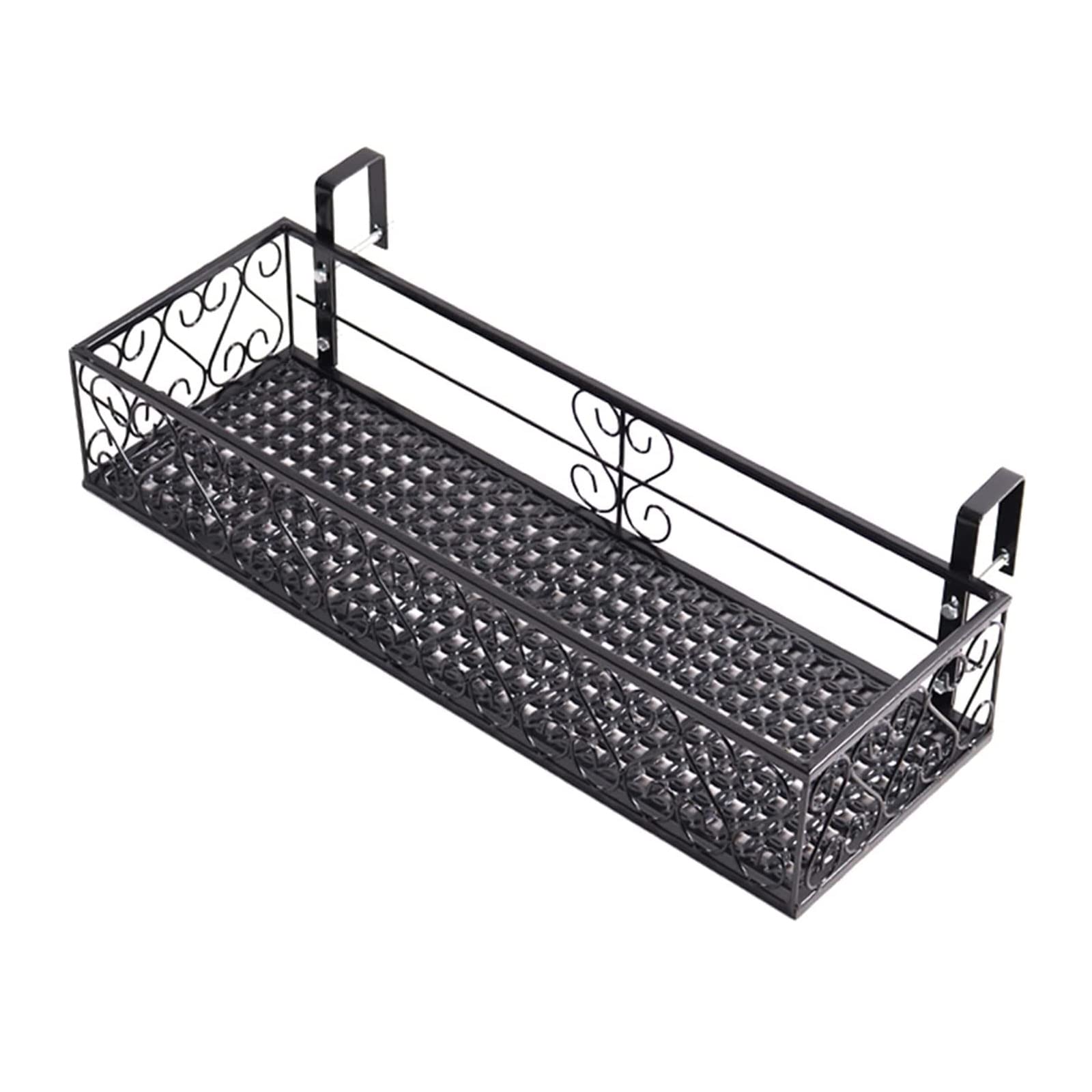 Recular Żelazna donica na balustradę, 60 x 25 x 12 cm, wisząca półka balkonowa, stojak na kwiaty, do użytku na zewnątrz, idealny żelazny kosz ogrodzeniowy na rośliny i kwiaty
