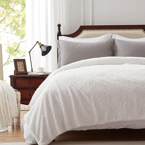 Miniatura 5 de KAWAHOME Manta de piel sintética de invierno, muy suave, acogedora, cálida, esponjosa, patrón de cuadrirfolio para sofá, cama, tamaño King 107.9 x