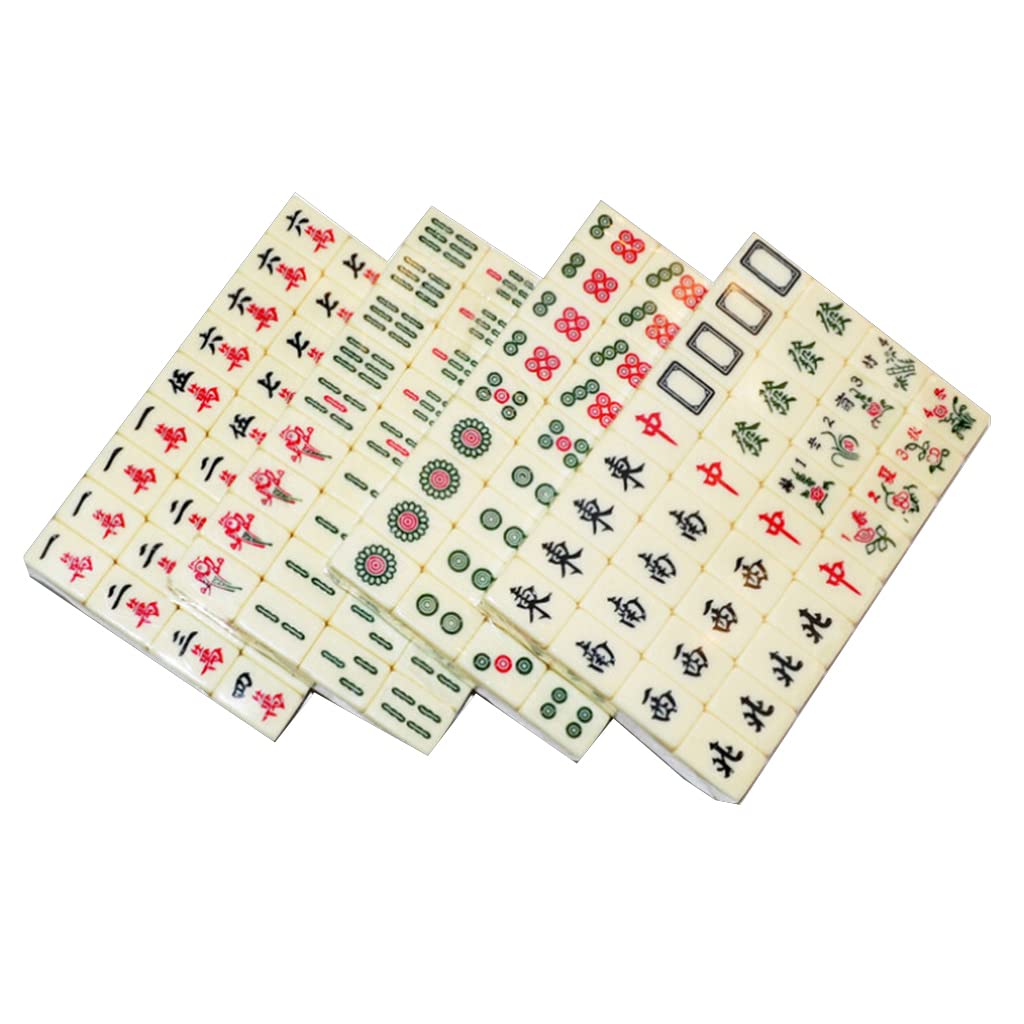 Gra w stylu chińskim Chińska gra Mahjong, W skórzanym pudełku 144 płytki melaminowe chińskie kostki do gry Mahjong 2, przenośny rozmiar i lekka waga, prezent rozrywkowy