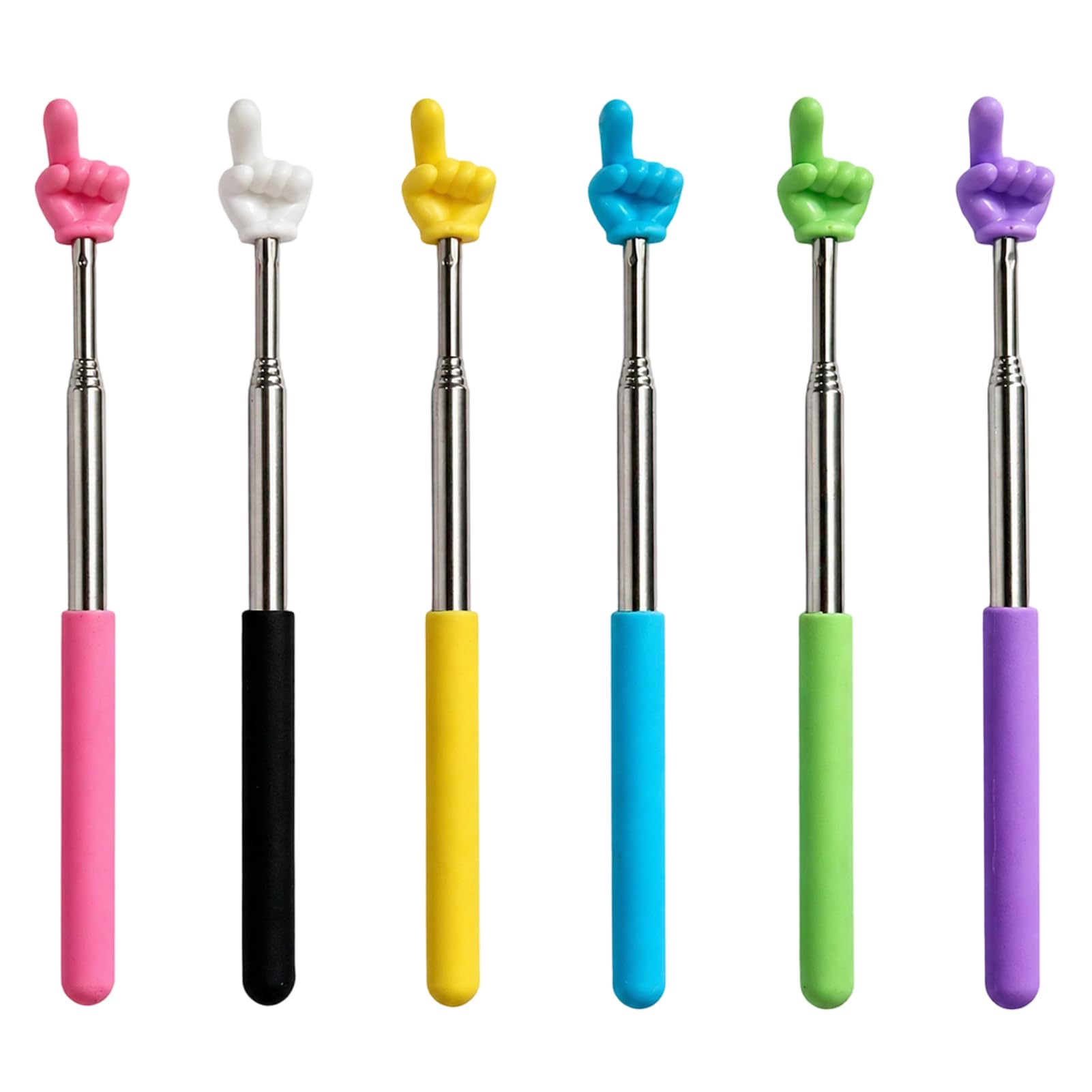 Tacitmeet 6 Pcs Telescopic Finger Pointer Stick, Extendable Pointy Finger Sticks for Teacher, Stainless Steel Hand Pointer Stick for Kids Reading, Kindergarten, Elementary School Supplies