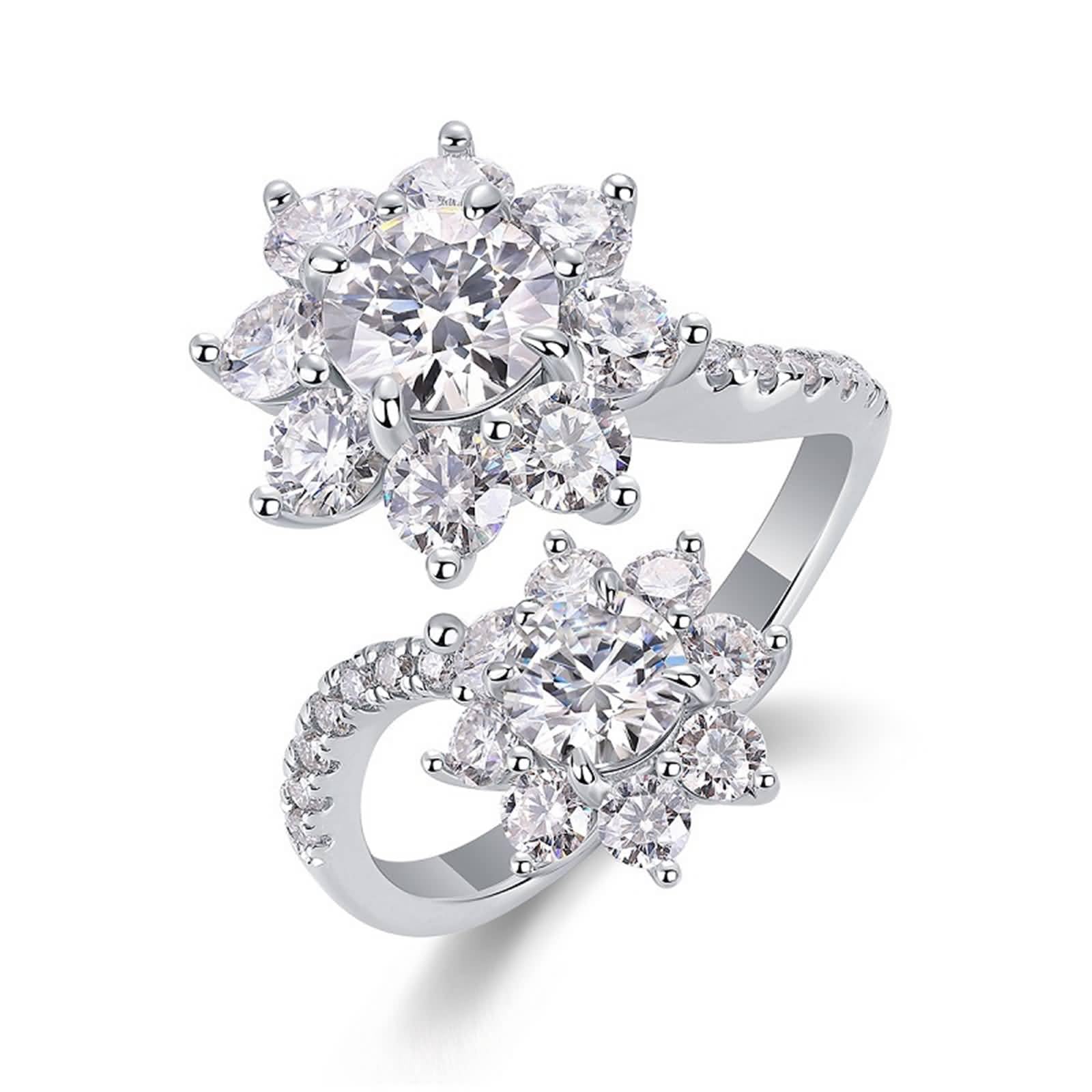 Trauringe Gold 750 Echte für Damen, 1ct Moissanit Blumenband Offen Verstellbar Freundschaftsring Damen, 9K/14K/18K Weißgold/Pt950 Platin Größe 47 (15.0)-65 (20.7)