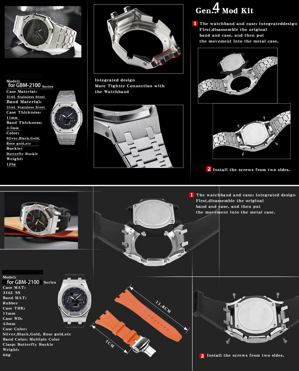 Gen 4 Edelstahl-Gehäuse, Gummiarmband, passend für Casio G-shock GBM-2100 Series Watch, für GBM-2100 1A/2100 1a2/2100b-7a Mod Kit, Metalllünette für Casio Zubehör