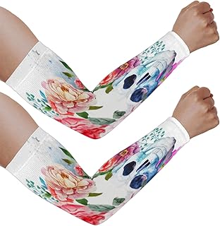 Mangas de braço com proteção solar UV para homens e mulheres, mangas de flor rosa esqueleto protegem os braços esportes mangas de braço proteção solar mangas de braço capa protetora UV, Esqueleto