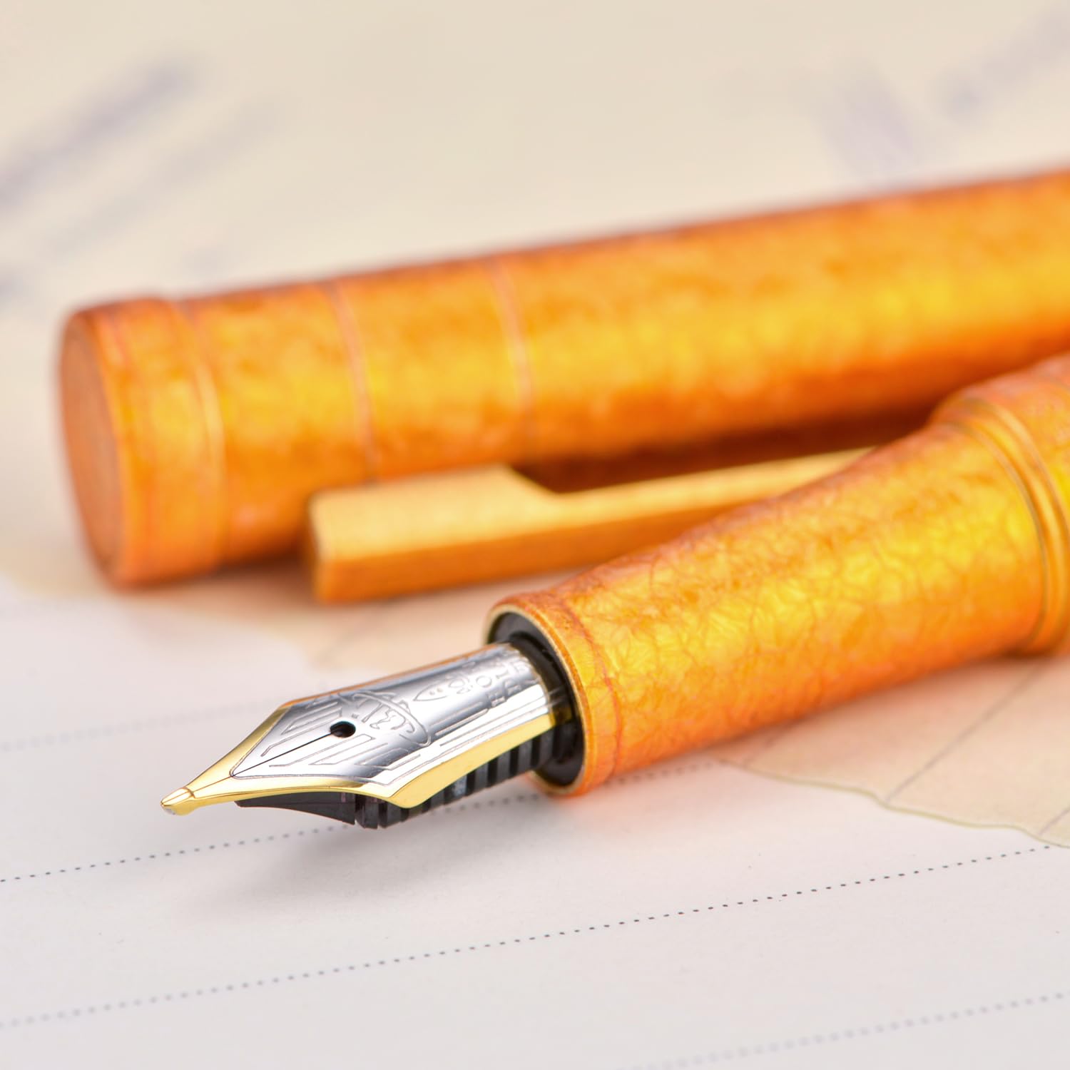 Hongdian 1851 Forest Fountain Pen Golden Ice Flowers, Blade Nib Classic Design with Converter and Metal Pen Case - Image 3