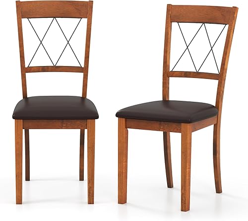 Giantex Juego de 2 sillas de comedor de madera, sillas de cocina sin brazos con elegante respaldo hueco, asiento acolchado y marco de madera de goma