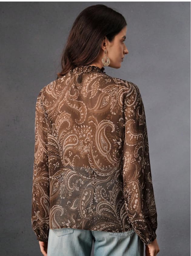 Image of Women Shirt ||Women Top || Cecily Paisley-Trim Button-Front Shirt (S-01-04)