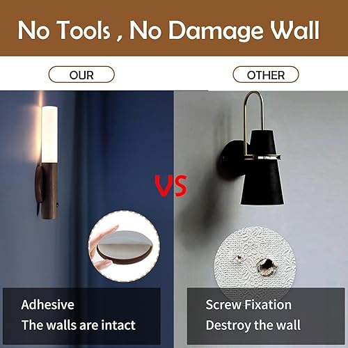 Vista 28 de LANDGOO - Lámparas nocturnas de madera con sensor de movimiento y cuerpo magnético, decoraciones LED recargables y portátiles para pared, funcionan