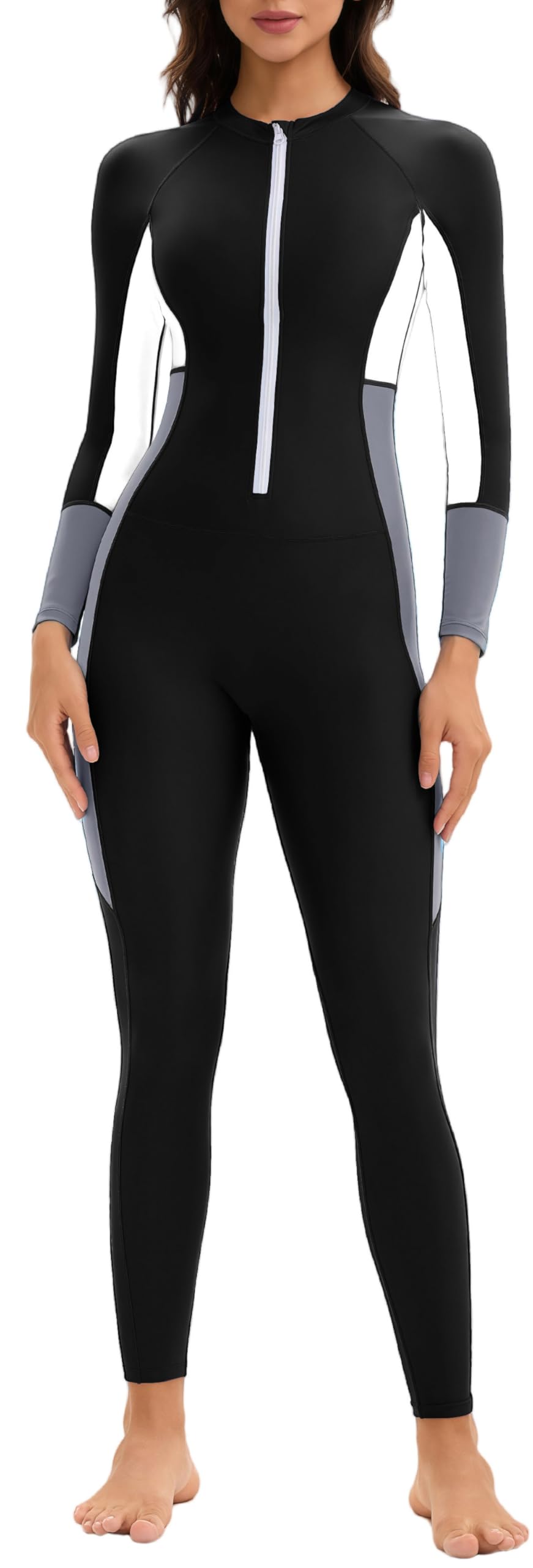 Rash Guard - Costume da bagno da donna con protezione solare per gambe e braccia, con chiusura lampo, slim fit, taglie XS-3XL (taglia S-4XL)