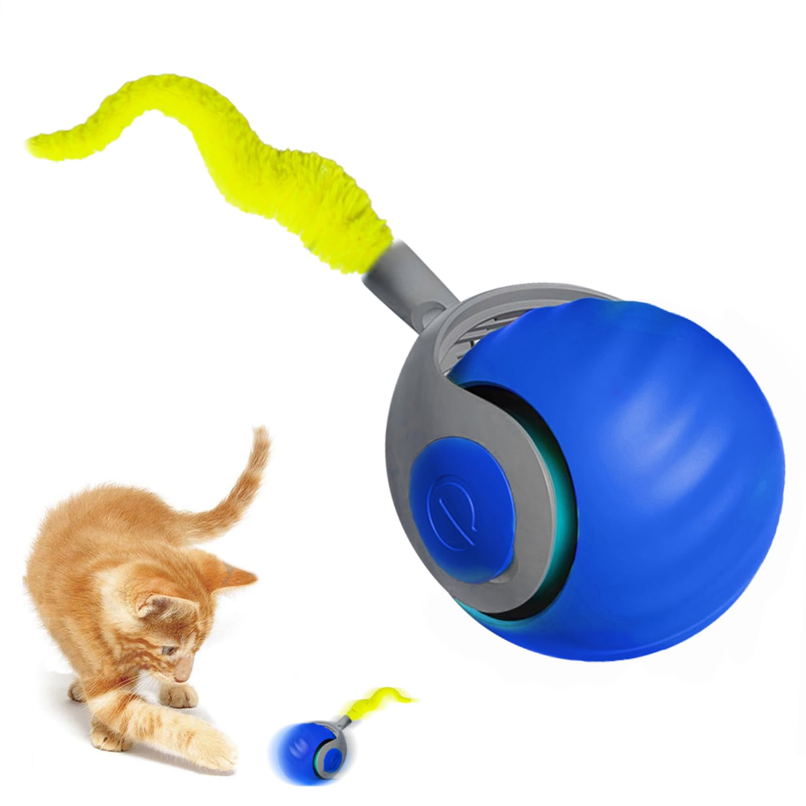 CHANCCI Speedy Tail 2.0,Speedy Tail Cat Toy,USB Rechargeable Smart Cat Toys Ball,Smart Interactive Cat Toy with 2 Modes,Automatic Moving Cats Toy Ball,Cat Toys for Indoor Cats Adult (Blue)