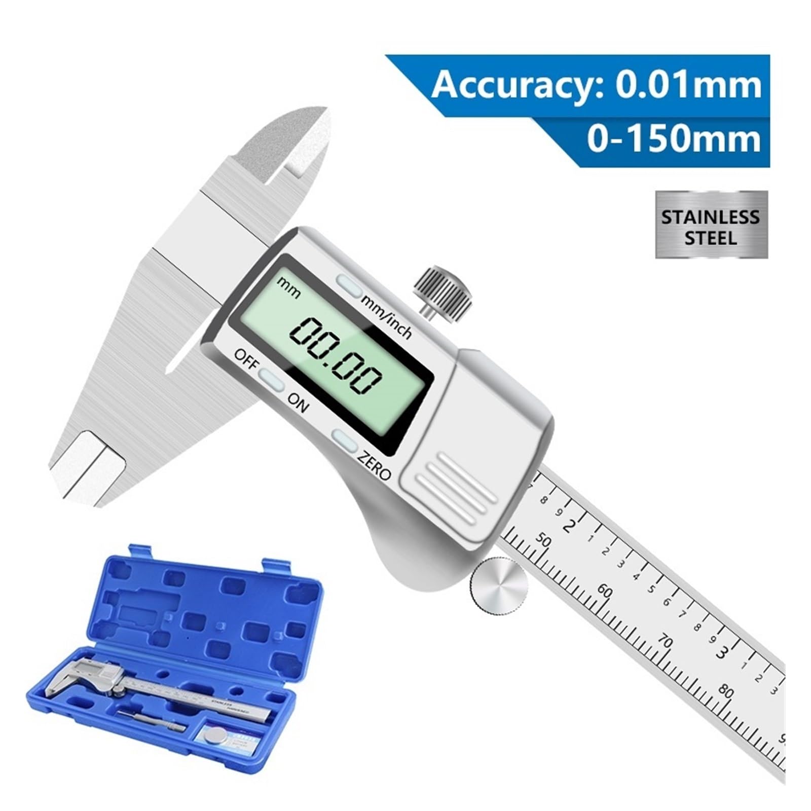 Suwmiarki z noniuszem Cyfrowy wyświetlacz Suwmiarki ze stali nierdzewnej 0-150 mm LCD Elektroniczna suwmiarka z noniuszem Metalowy mikrometr pomiarowy