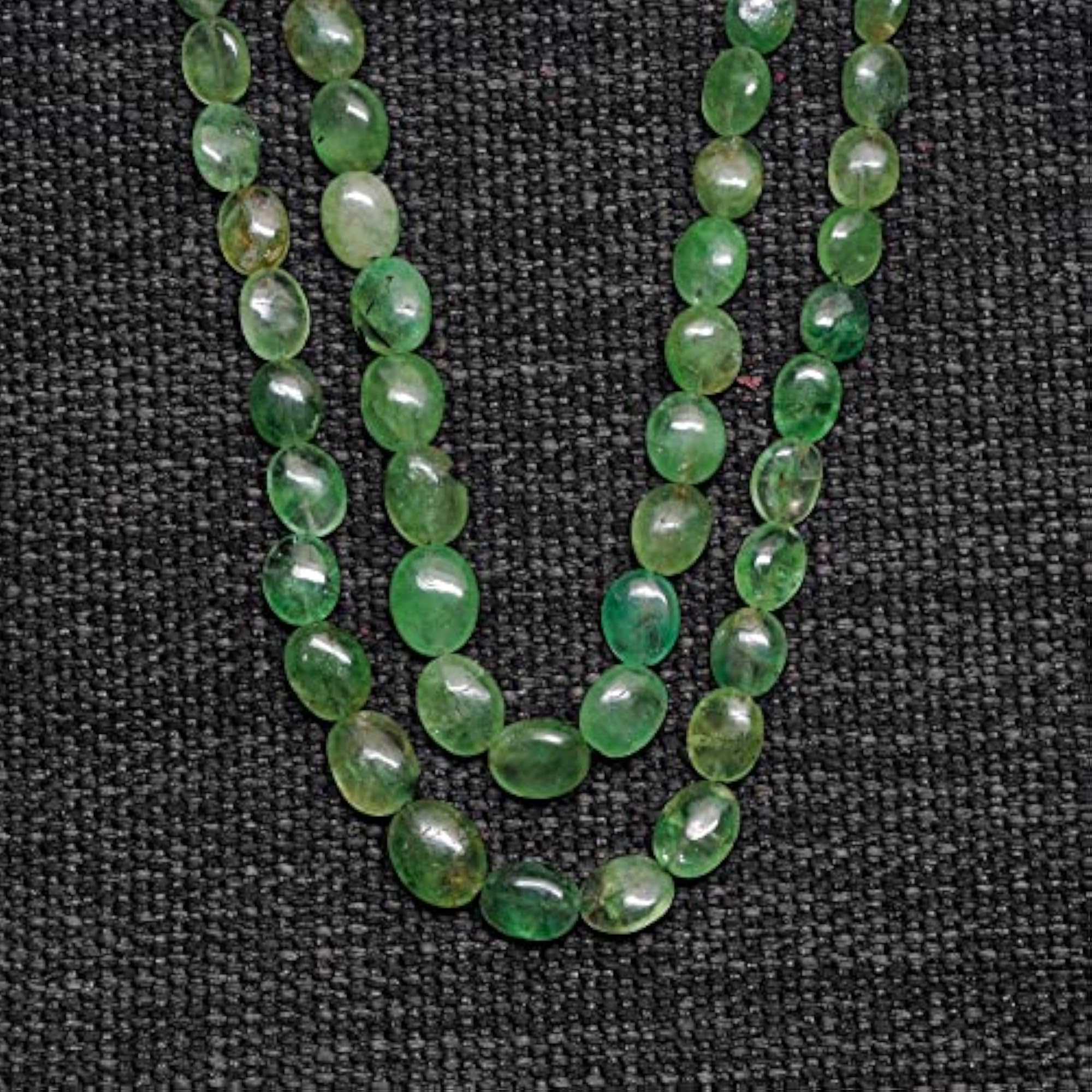 Jaipur Emerald Gemstone Oval Bead Necklace