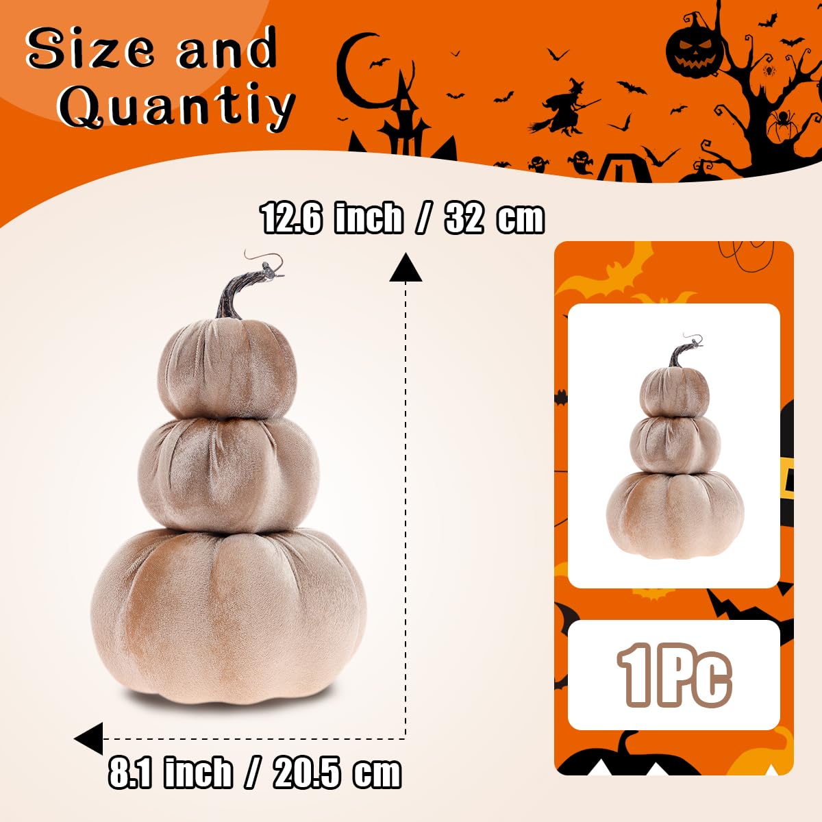 Gresorth 12.6 Inch Fake Large Velvet Pumpkin Stacked Tower Decoration Artificial Autumn Vegetable Ornament Lifelike Craft Model for Halloween Home Party Champagne