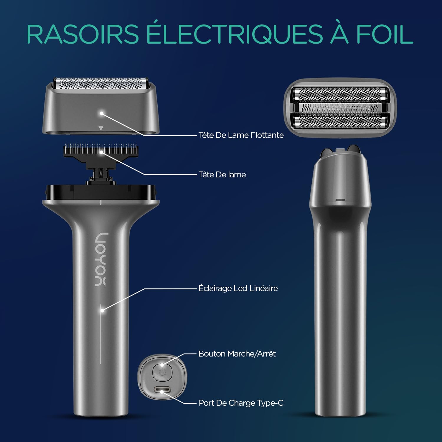 VOYOR Rasoir Electriques Hommes, Sec & Humide Recharge USB TX310 Gris | Étanche IPX6, Verrouillage Voyage, Lames de Précision, Rasage Rapide, Design en T Ergonomique, Prise en Main Confortable