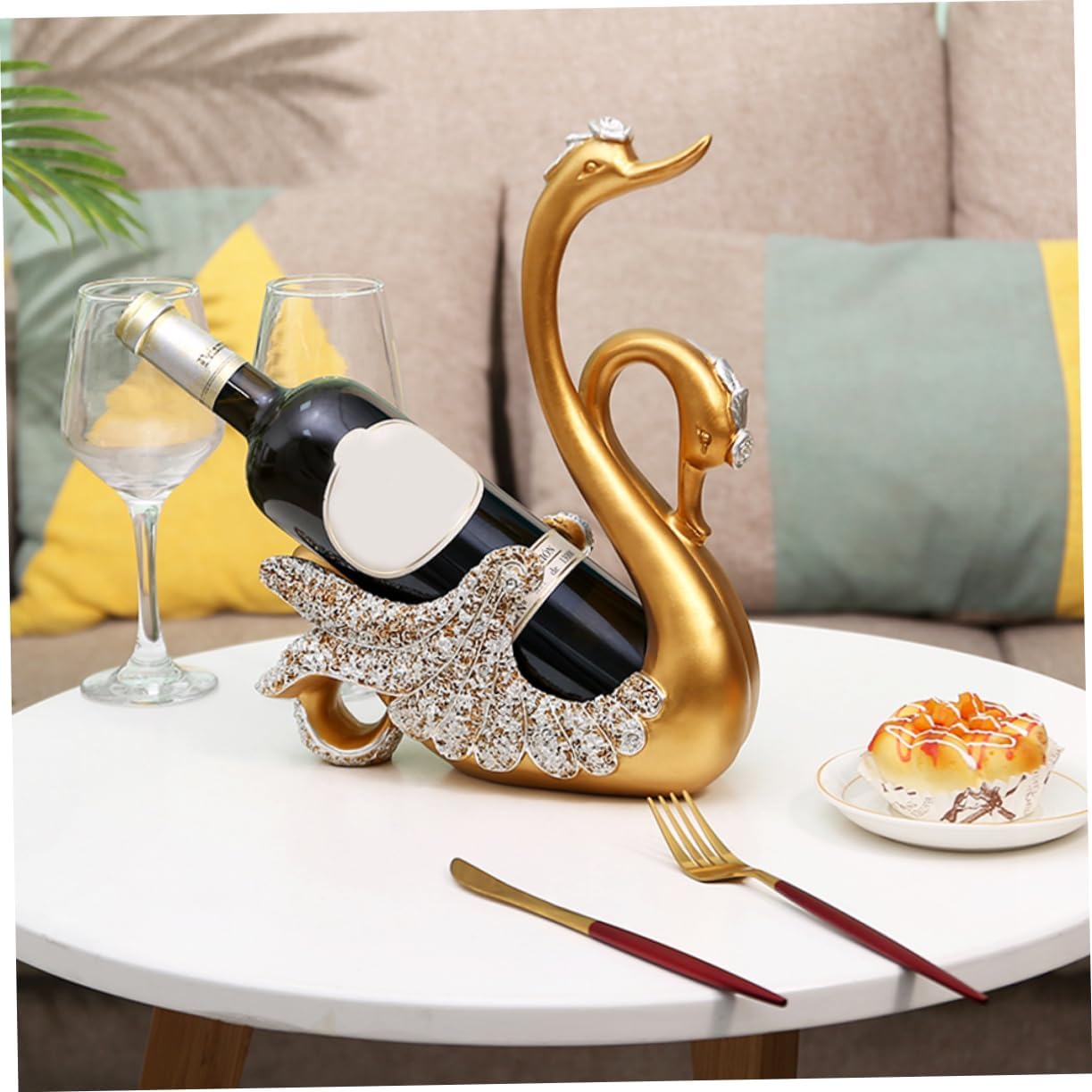 Stable Resin Holder Tabletop Bottle Stand Swan Decor Easy to Use Wine Rack for Home Bar