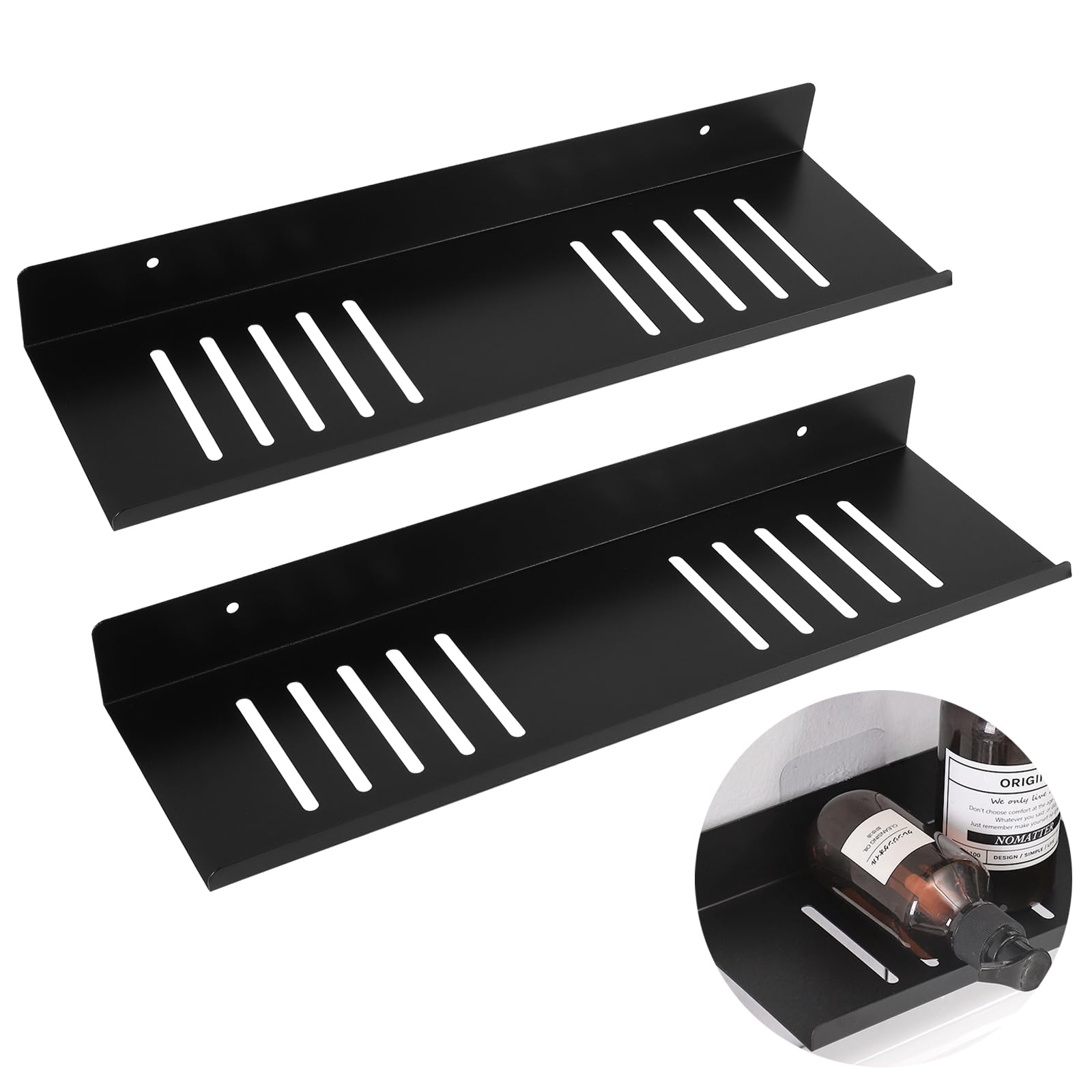 ZONJIE 2 estantes de ducha sin perforación, 40 cm estantes de baño autoadhesivo negro mate, organizador de pared, acero inoxidable adhesivo portaobjetos ducha