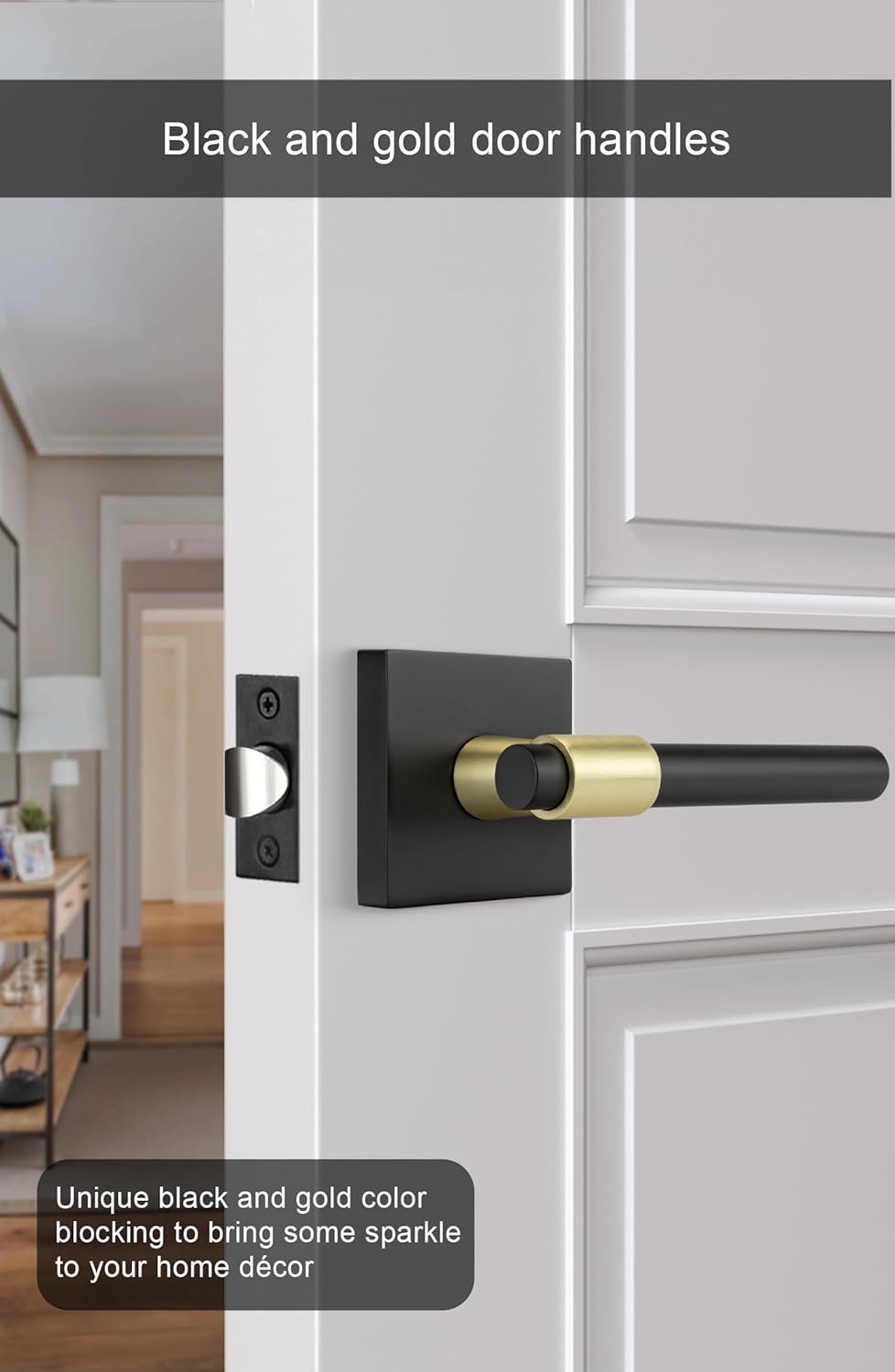 Goldenwarm Black and Gold Passage Door Handles, Matte Black Closet Door Handles, Black and Gold Interior Lever Door Handle for Hallway, Closet(2 Pack Square, Zinc Alloy)