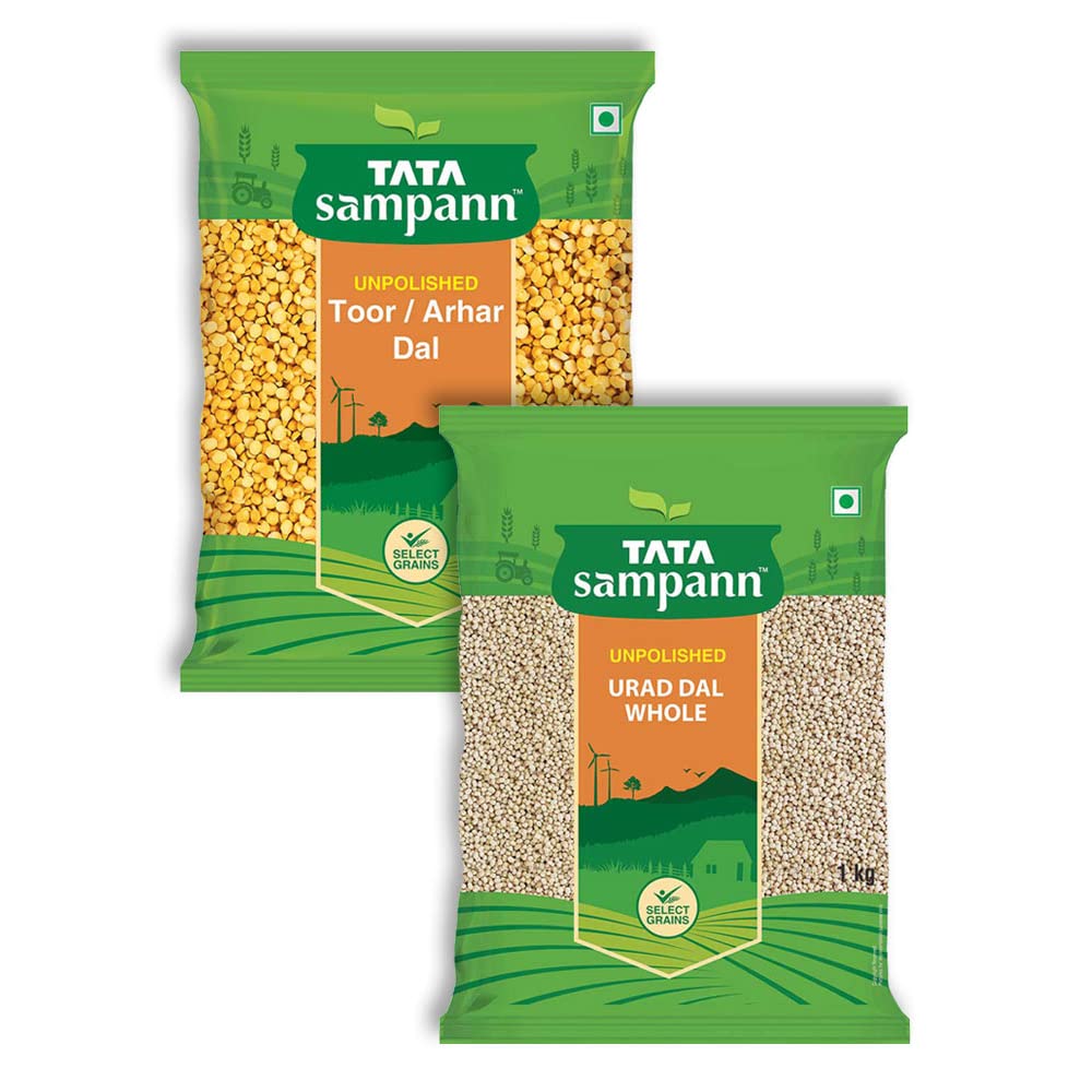 Tata Sampann Pulses Combo Pack, Unpolished Toor Dal (Arhar Dal) & Unpolished Urad Dal (Whole), 2kg