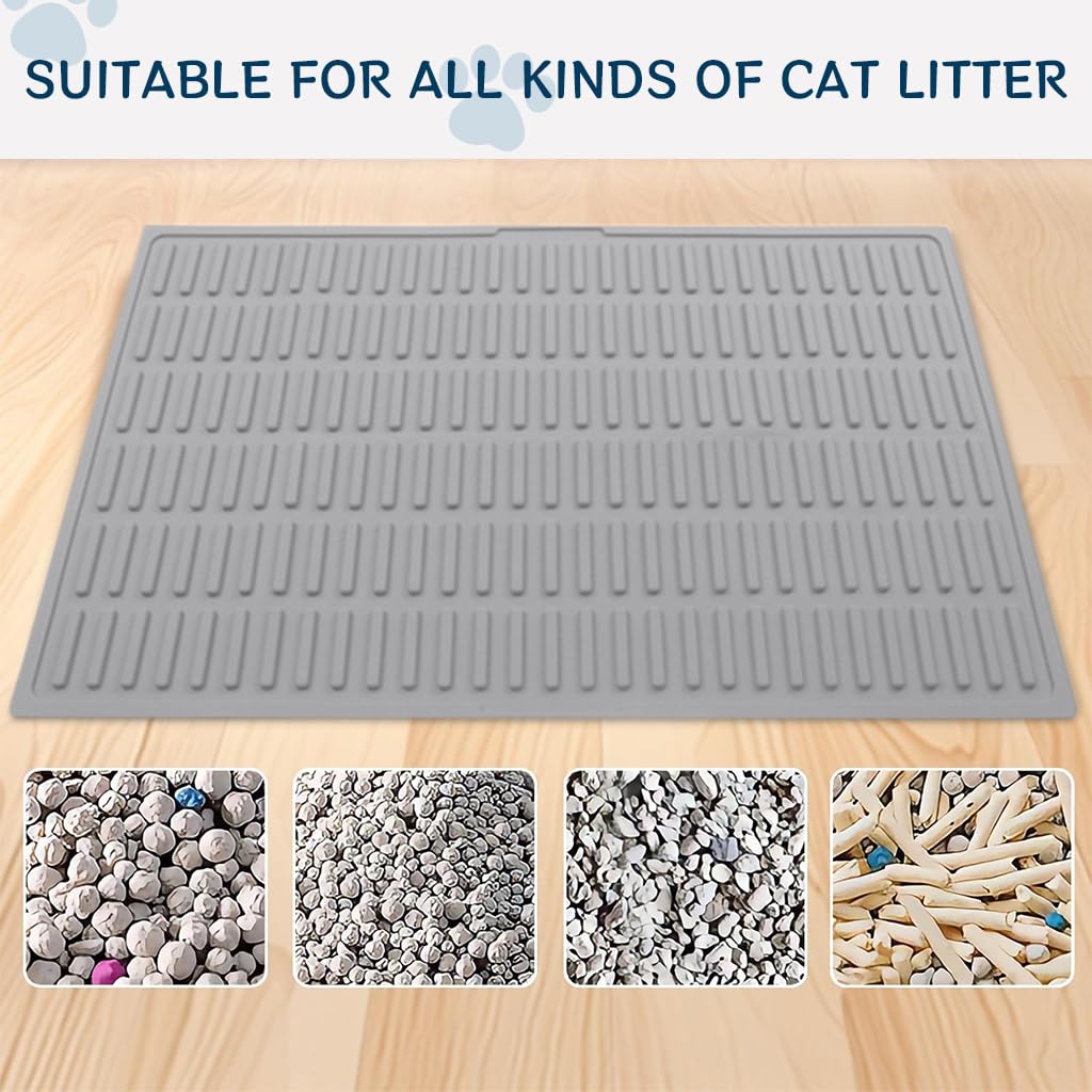 Qpets® Silicone Cat Litter Mat, Anti-Slip Cat Litter Mat, Grooved Trapping Design to Contain Litter & Mess Waterproof & Easy to Clean Wipe - 24x12 Inches 2