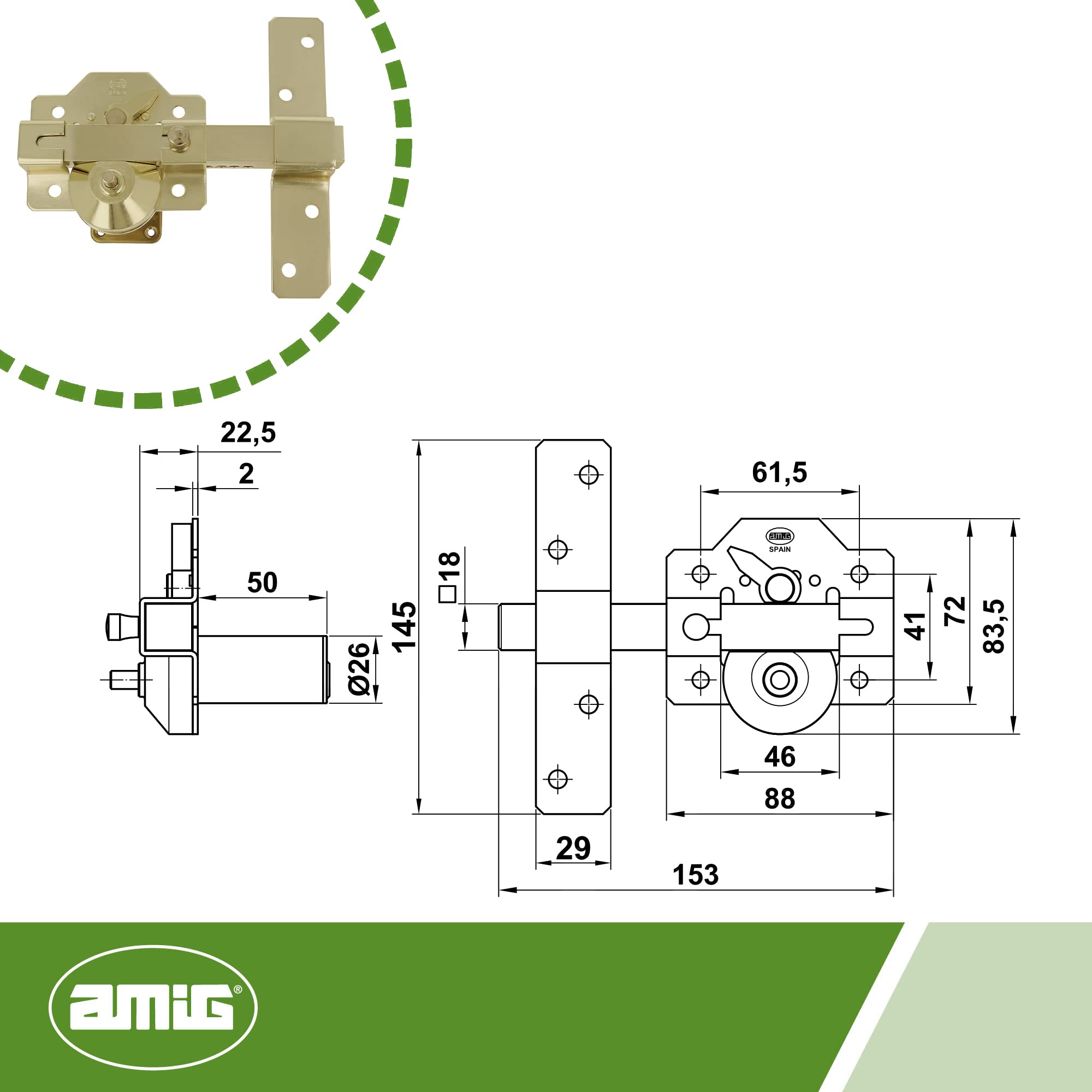 Amig - Surface-Mounted Bolt Mod.2 for Doors, Gold, 88 x 153 mm - Image 3