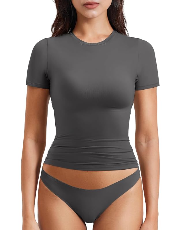 YEOREO Ease Women Fitted Workout Tops Dark Grey by YEOREO - Used condition - US$18.01