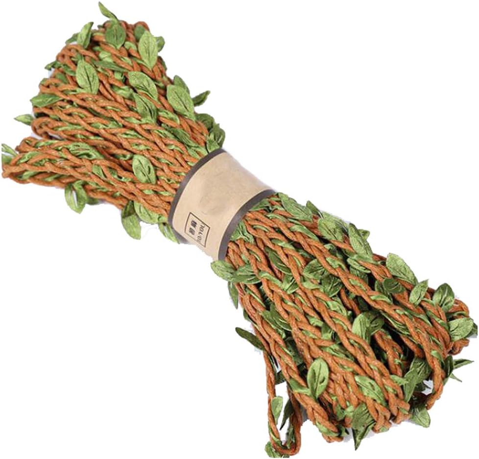 328ft/100 M Artificial Green Leaf Hemp Rope Twine String for Gift Bouquet Packing Creative DIY Home Decor Garland Supplies (Brown)