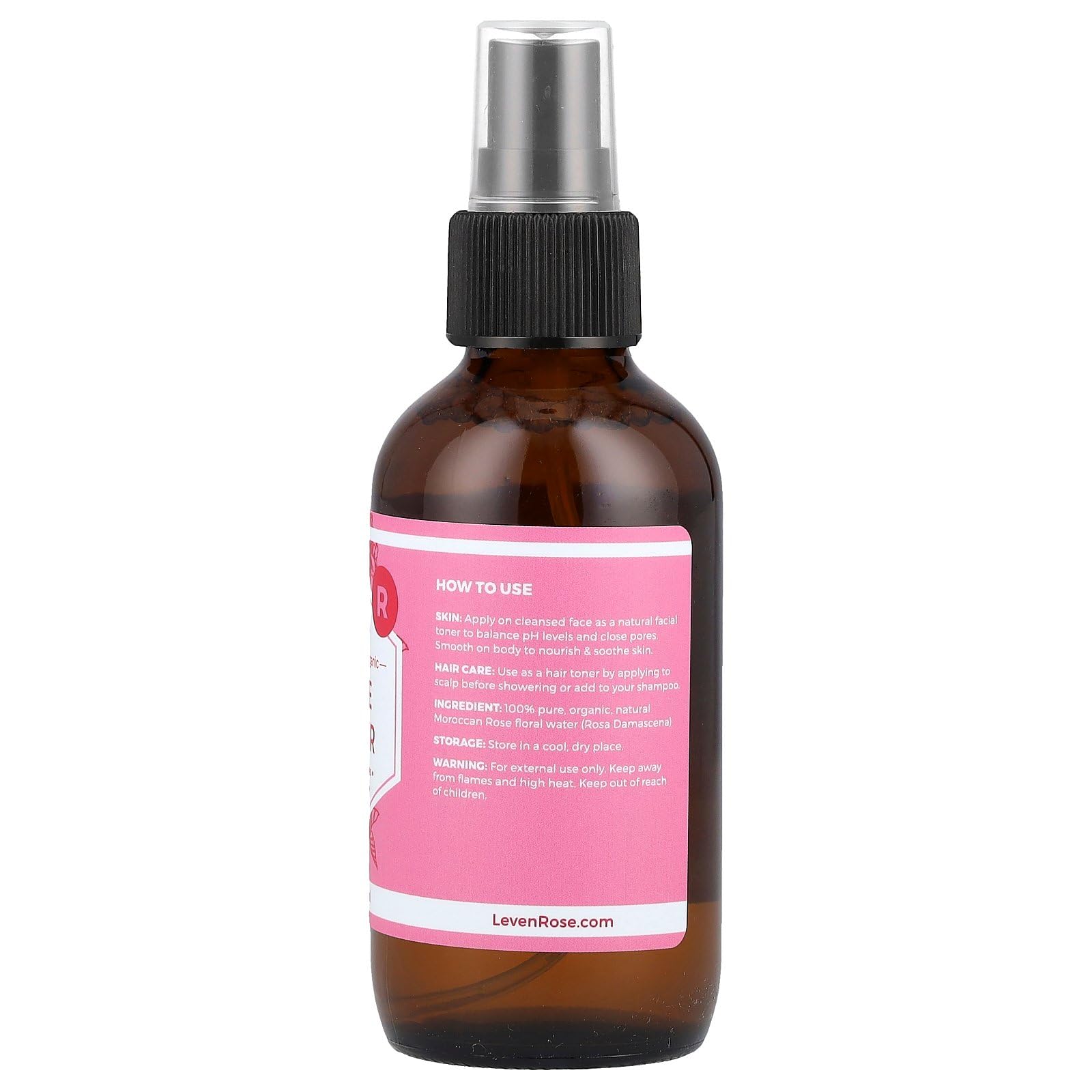 Leven Rose, 100% Pure & Organic Rose Water, 4 fl oz (118 ml)