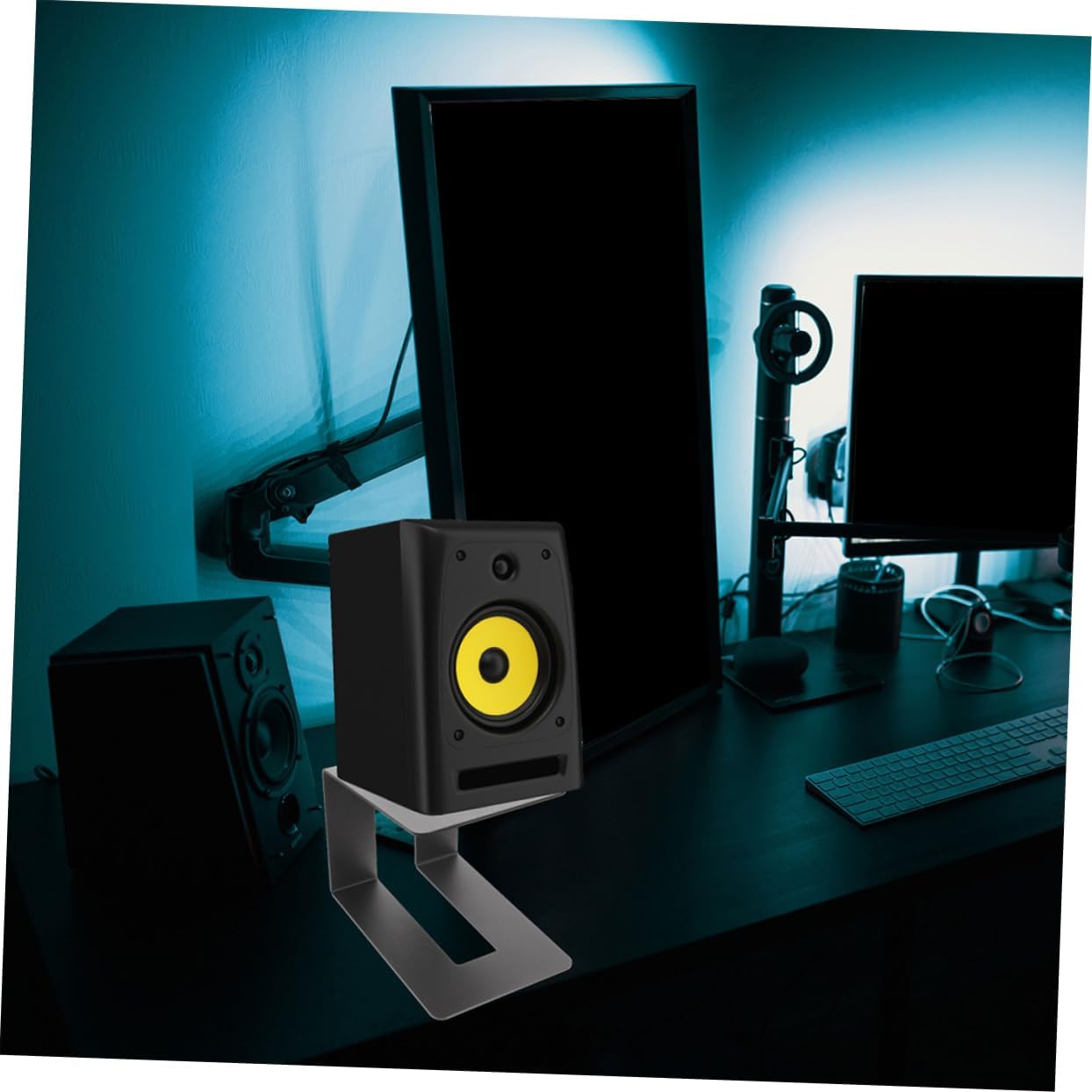 2pcs Adjustable Desktop Speaker Stands Black Metal Speaker Risers for Computer and