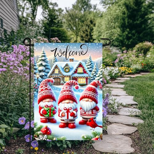 Image of BlissYard Winter Garden Flag Gnome Snow 12x18 Inch Polyester