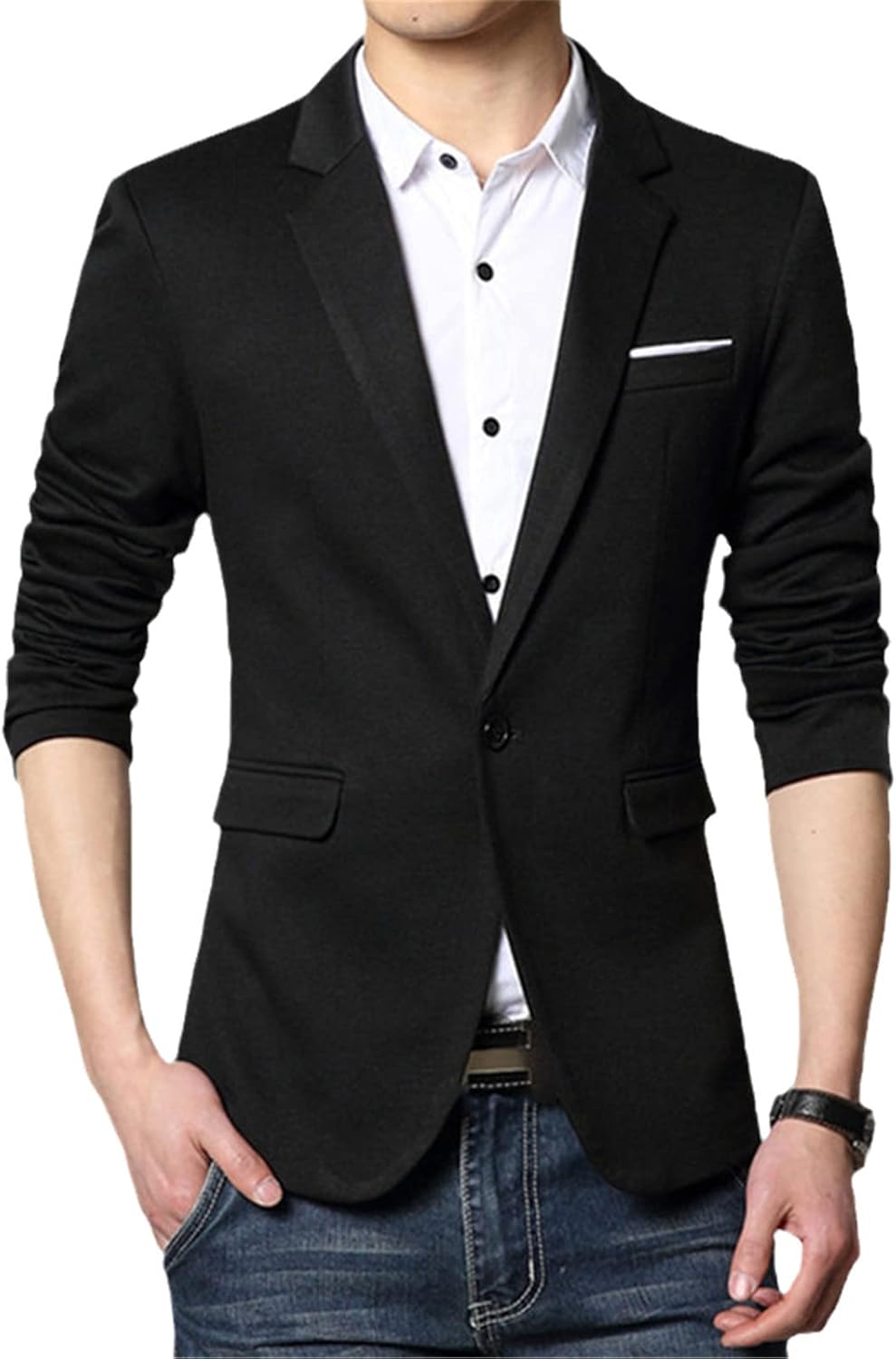 Kelsiop Men's Casual Suit Jacket Spring and Autumn Fashion Slim Fit Suit Jacket