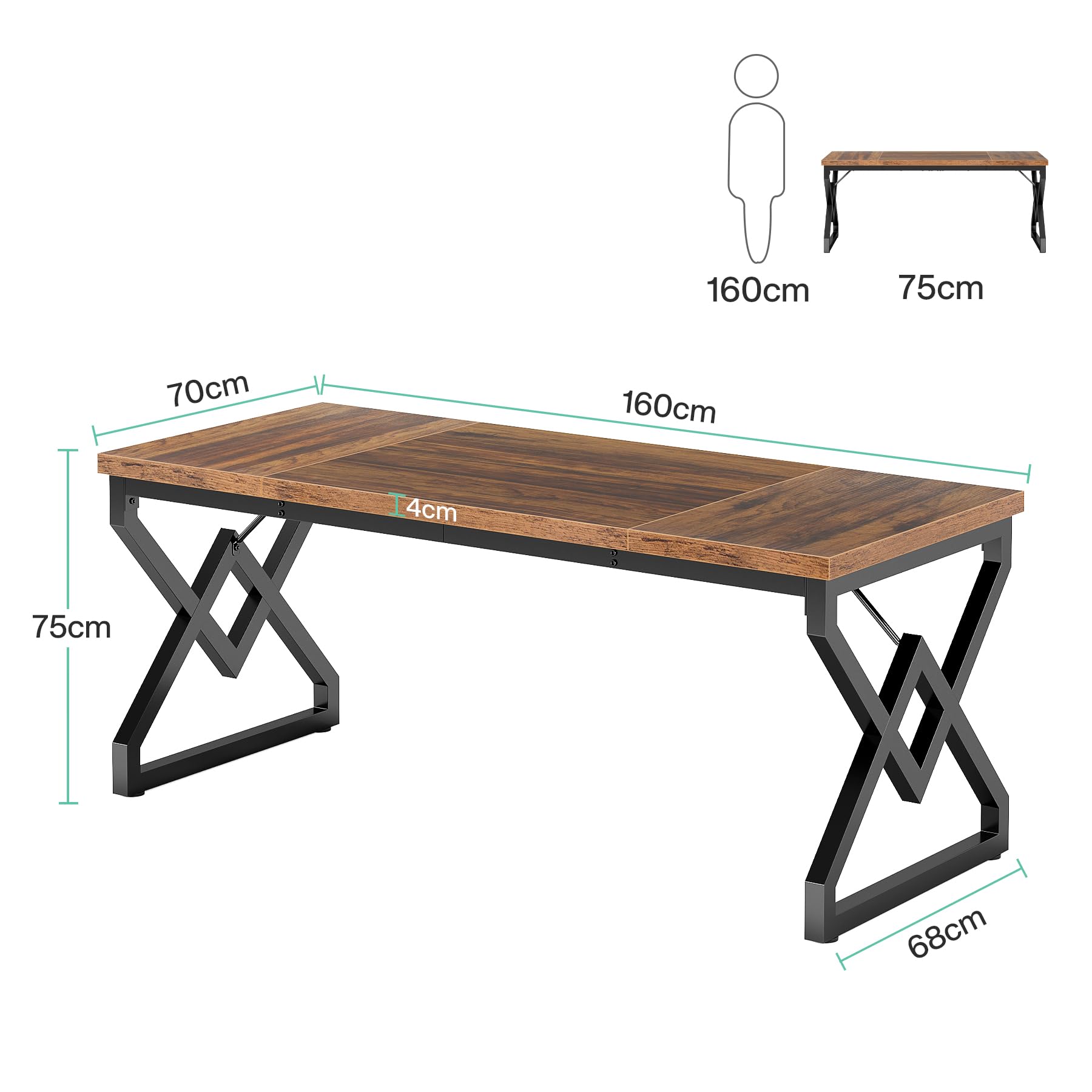 Tribesigns Scrivania, 160 x 70 x 75 cm Grande scrivania per ufficio con piano in legno extra spesso e struttura in metallo, postazione di lavoro, scrivania direzionale da studio per l'ufficio di casa