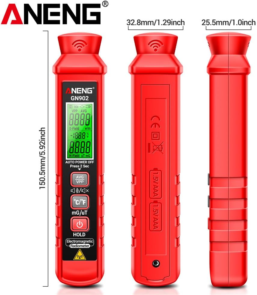 GN902 Electromagnetic Radiation Detector Temperature/Electric Field/Magnetic Field Radiation Detector Digital EMF Meter