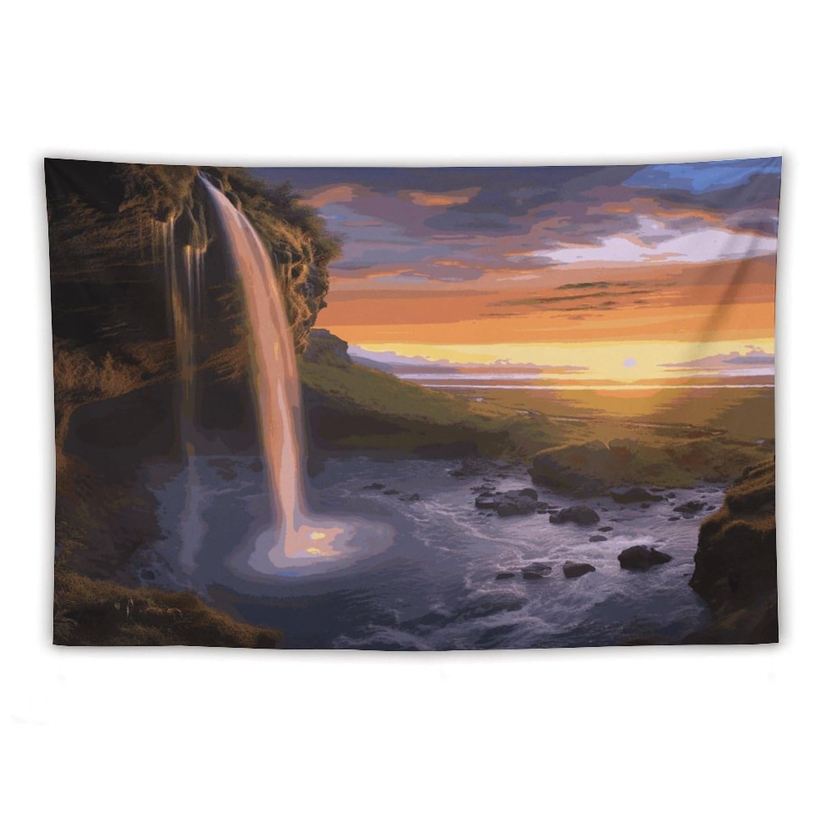 LDGSUPH Waterfall at Sunset Tapestry Wall Hanging Decor Anti-fading Aesthetic Wall Tapestries Fashion Wall Blanket Decor Modern Wall Art Tapestry for Bedroom Home Decor 60"x90"
