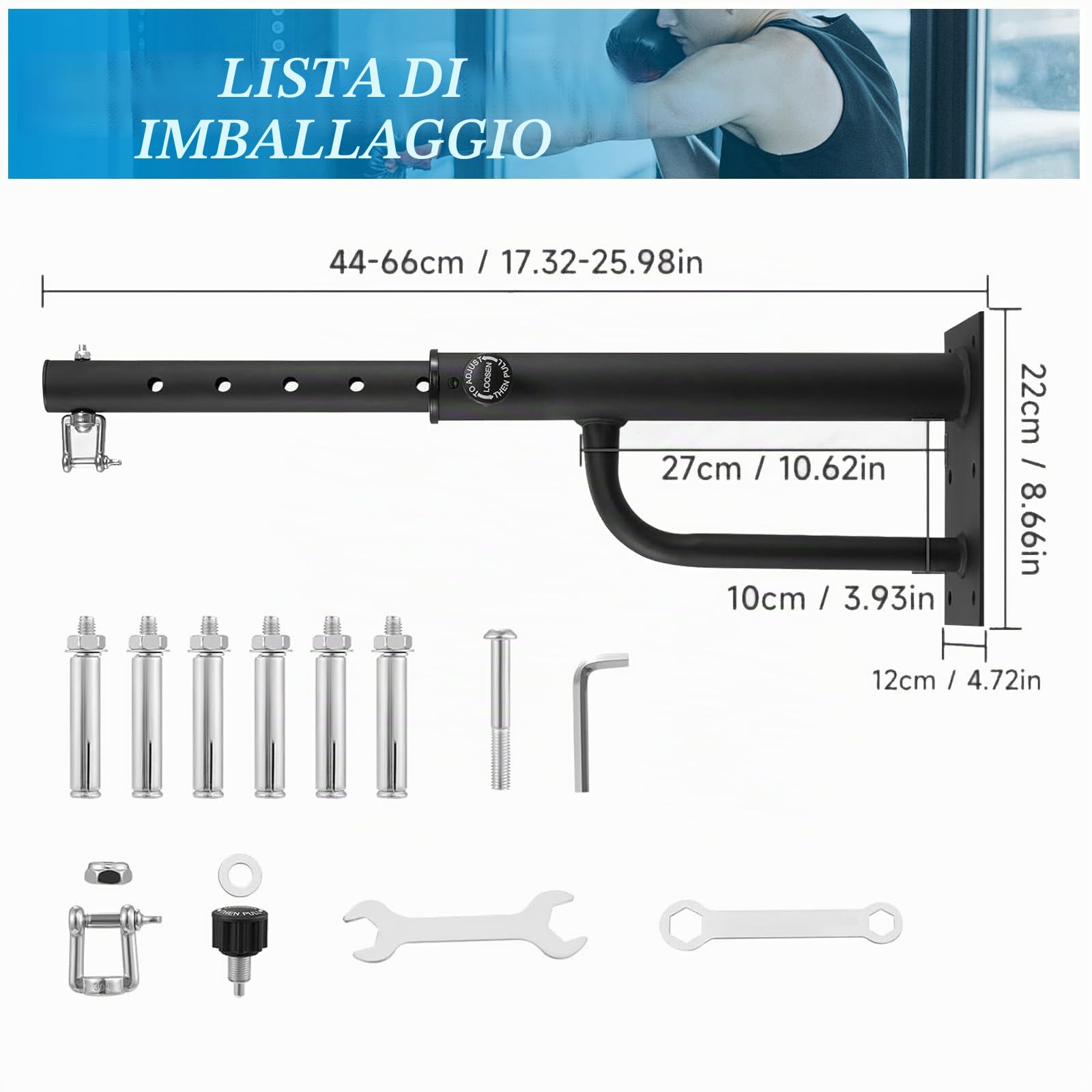 Supporto per Sacco da Boxe, Staffa per Sacco da Boxe da Muro, Regolabile e Girevole, Portata 150 kg, per Palestre Domestiche/Garage/Cantine