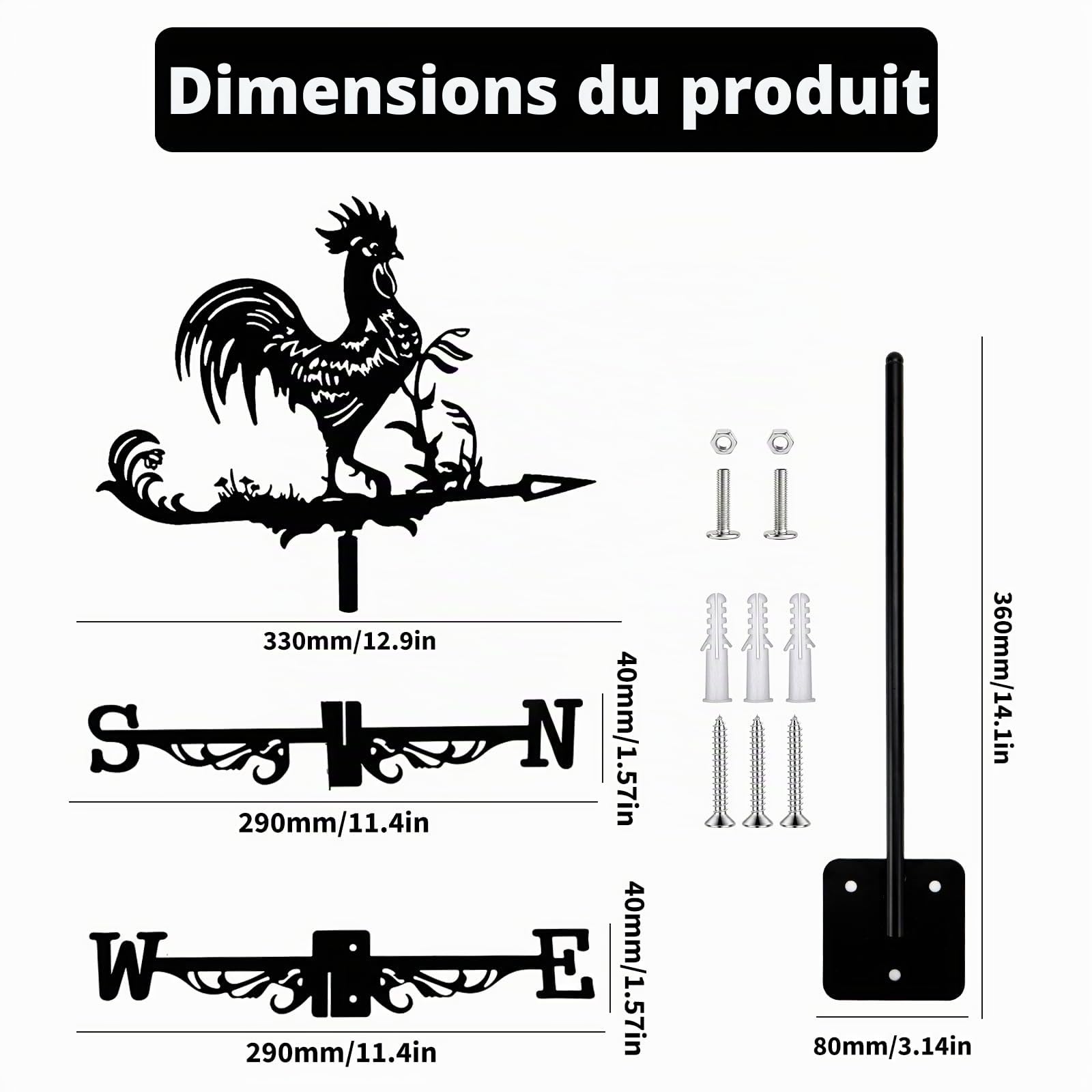 Girouette de Jardin Girouette en Métal Weather Vane Girouette de Toit pour Extérieur, Jardin, Toit, Paddock, Décoration